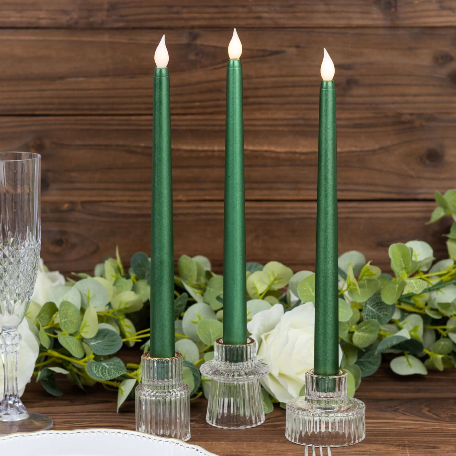 3-Pack LED Decorative Lighting Warm Flickering Hunter Emerald Green - Flameless Taper Candles 11