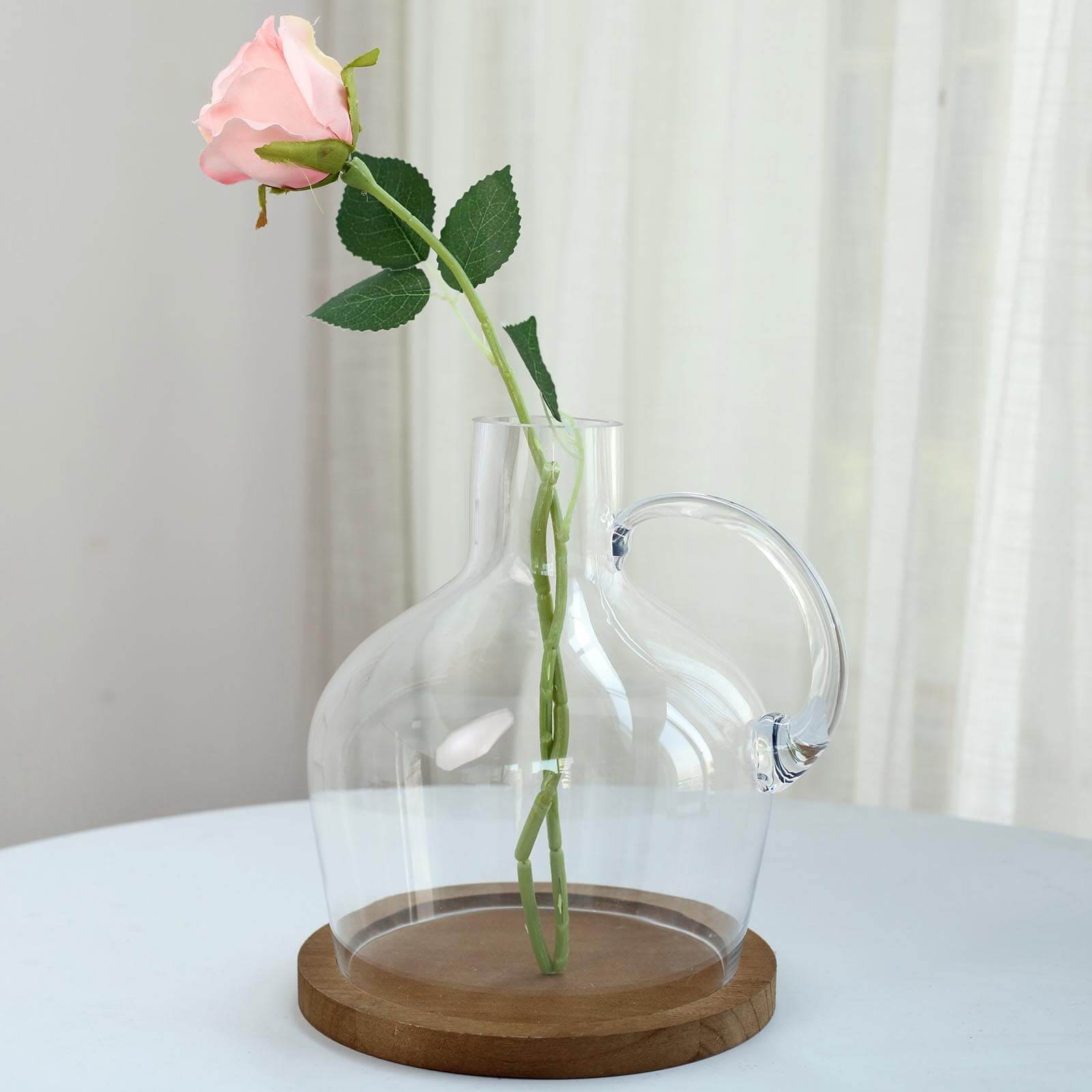 Glass Candle Holder Cloche Jar Dome Clear with Wooden Base - Stylish Centerpiece for Floral Displays 10