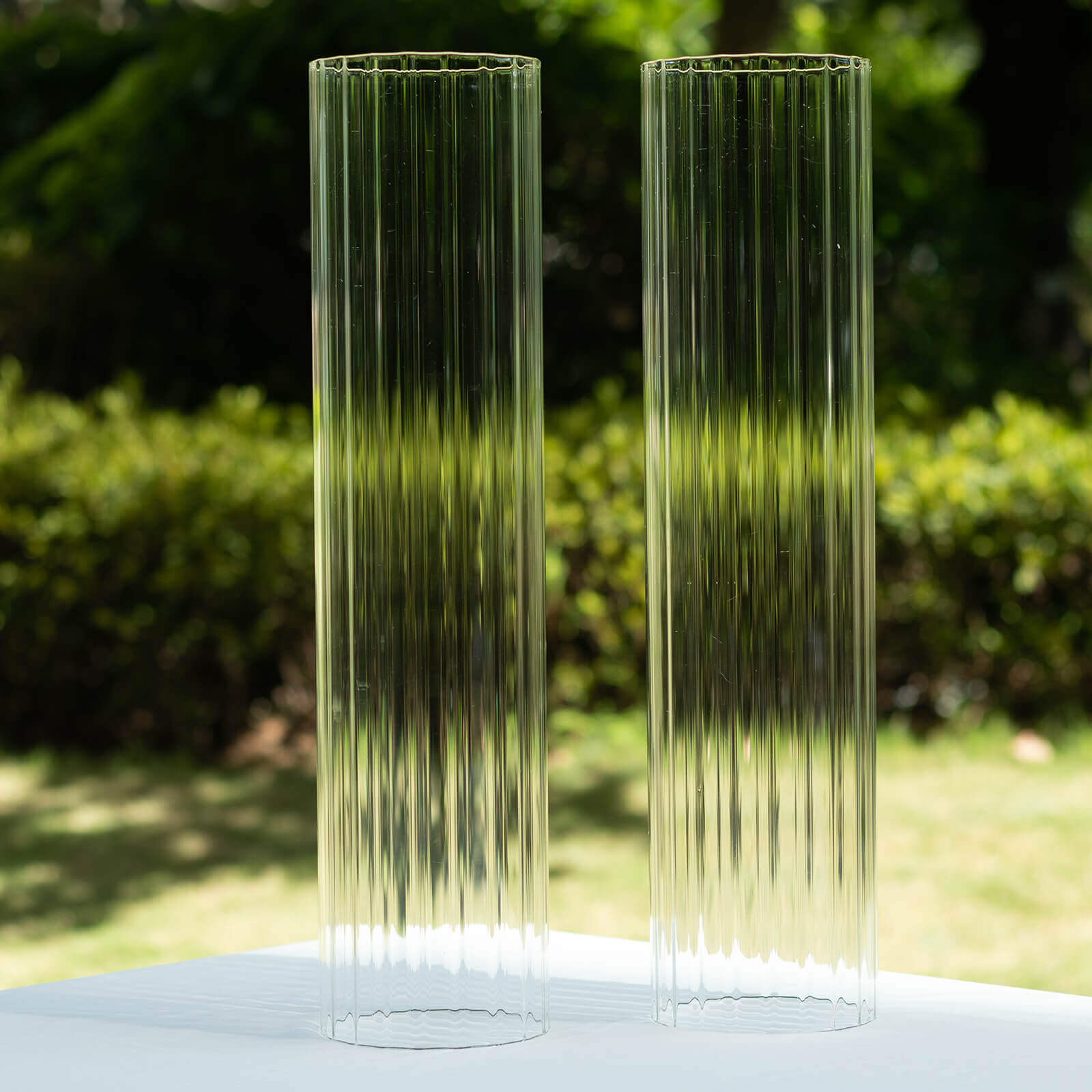 2-Pack Clear Ribbed Glass Hurricane Shades Open End Design - Stylish Candelabra Pillar Candle Holder Table Centerpiece 20