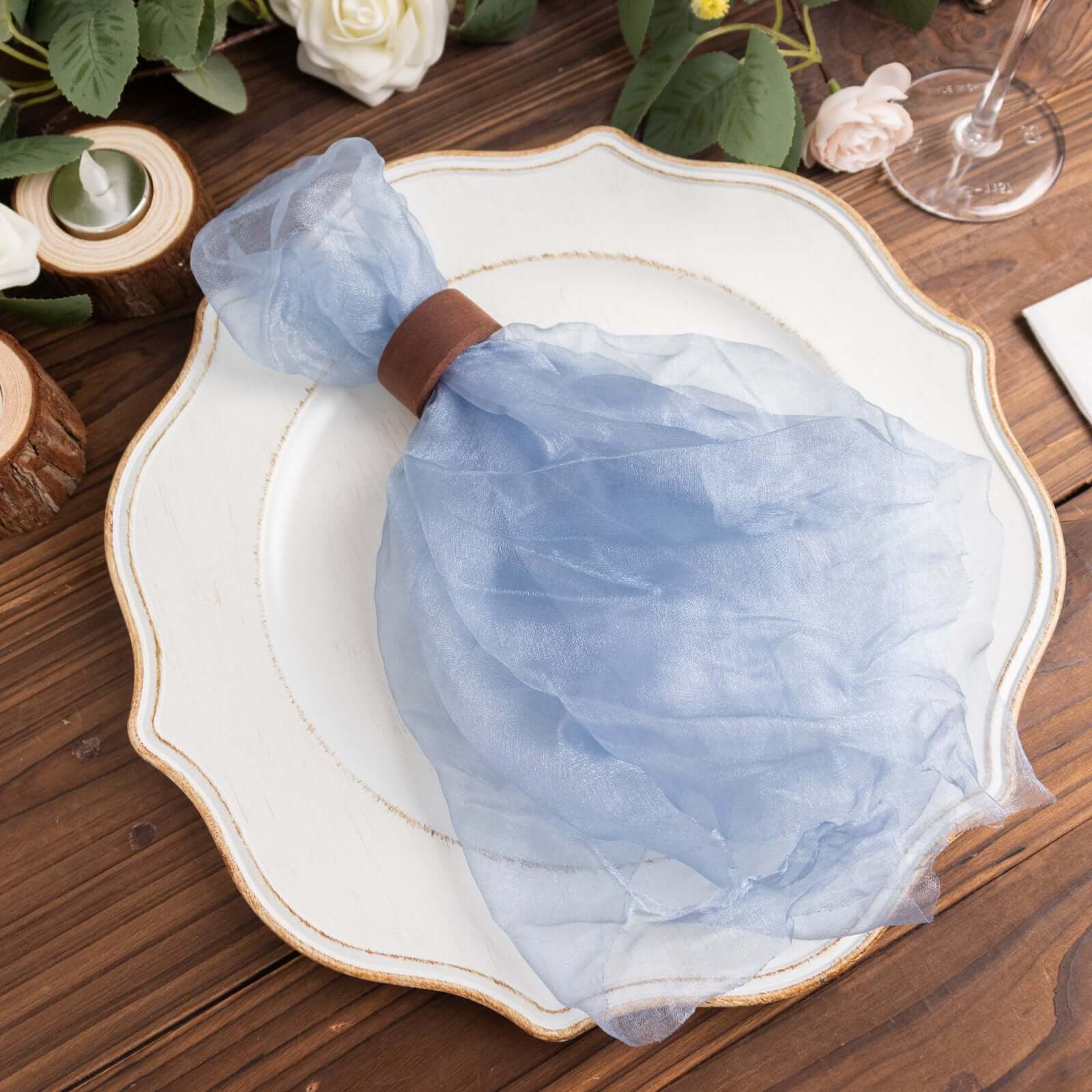 5 Pack Crinkled Organza 21x21 Napkins Dusty Blue - Rustic Style Dinner & Party Napkins