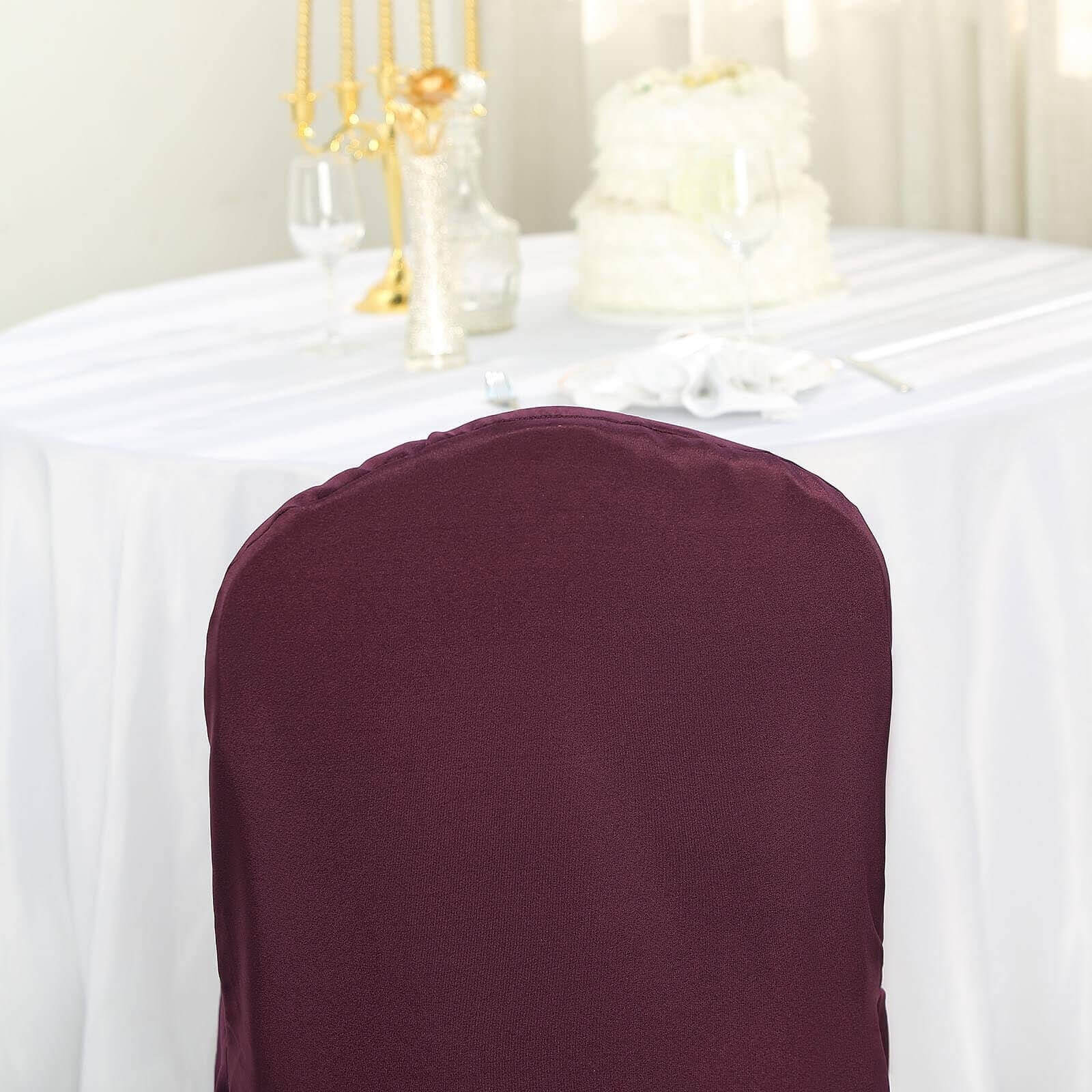 10 Pack Polyester Chair Cover for Banquet Chairs Burgundy - Stain-Resistant Reusable Slip-On Slipcover