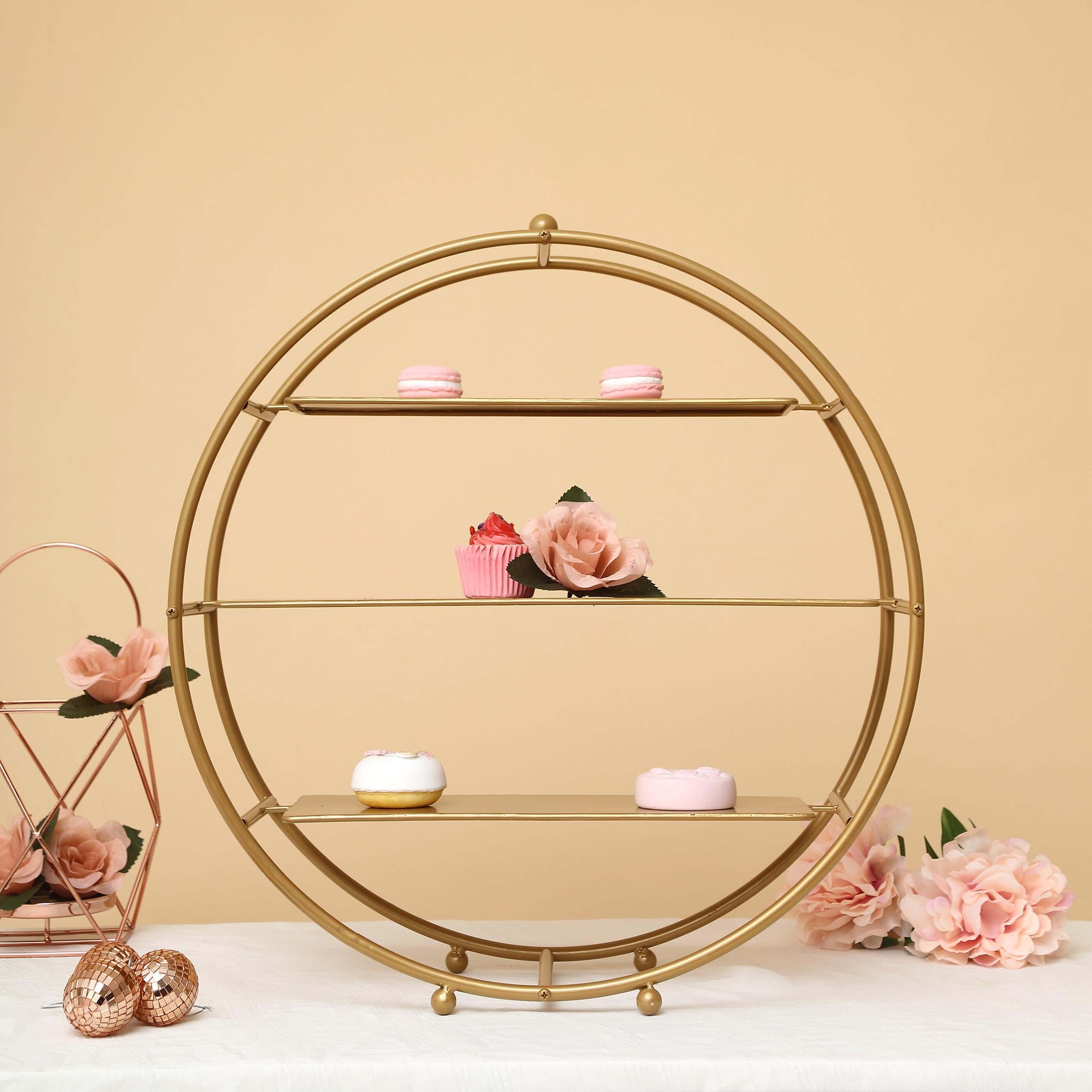 3-Tier Metal Round Cupcake Stand Matte Gold - Stylish Dessert Holder Appetizer Display for Modern Weddings Dessert Buffets & Celebrations 21