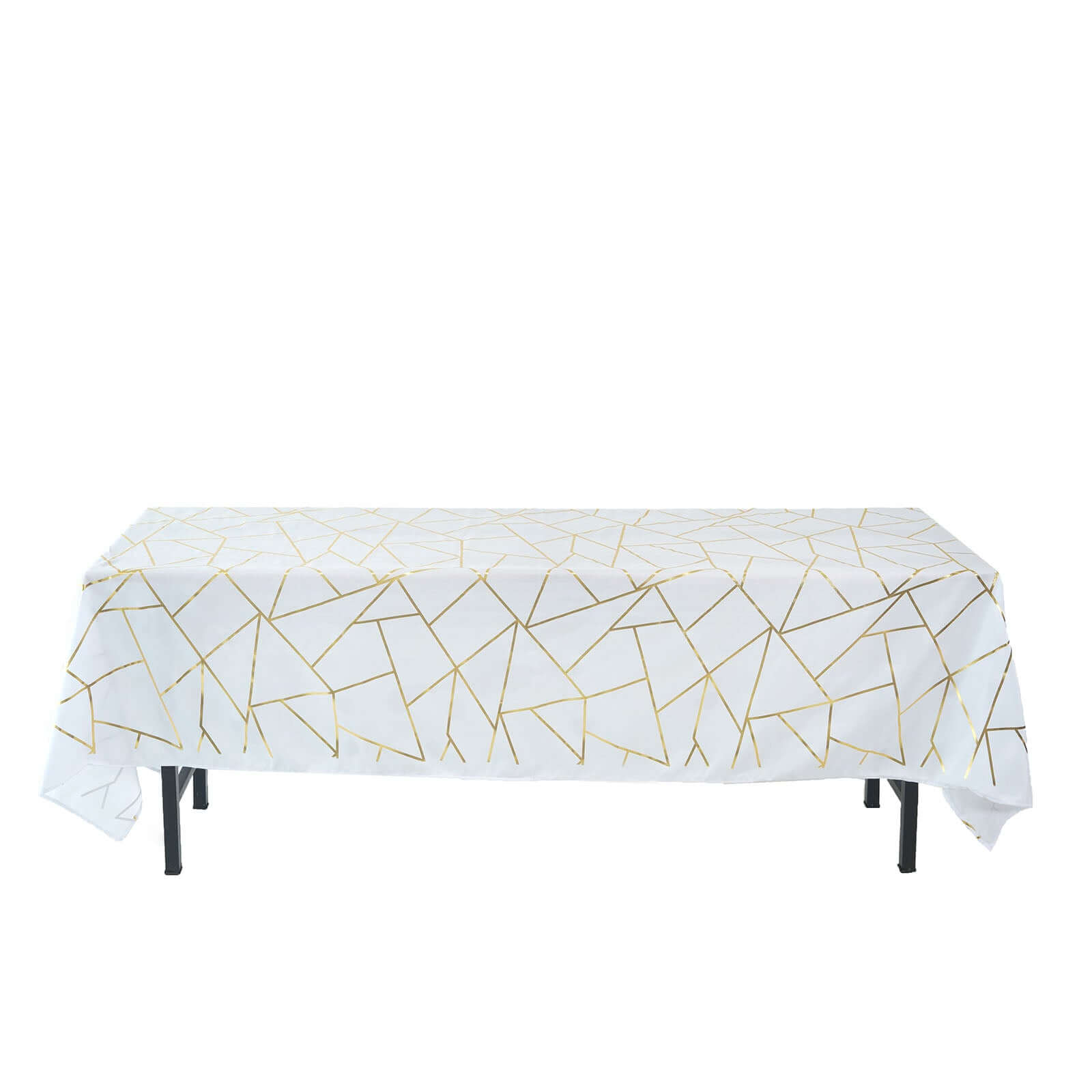 Polyester 60x102 Rectangle Tablecloth White with Gold Foil Geometric Pattern - Wrinkle-Resistant and Durable Table Cover for Weddings & Events