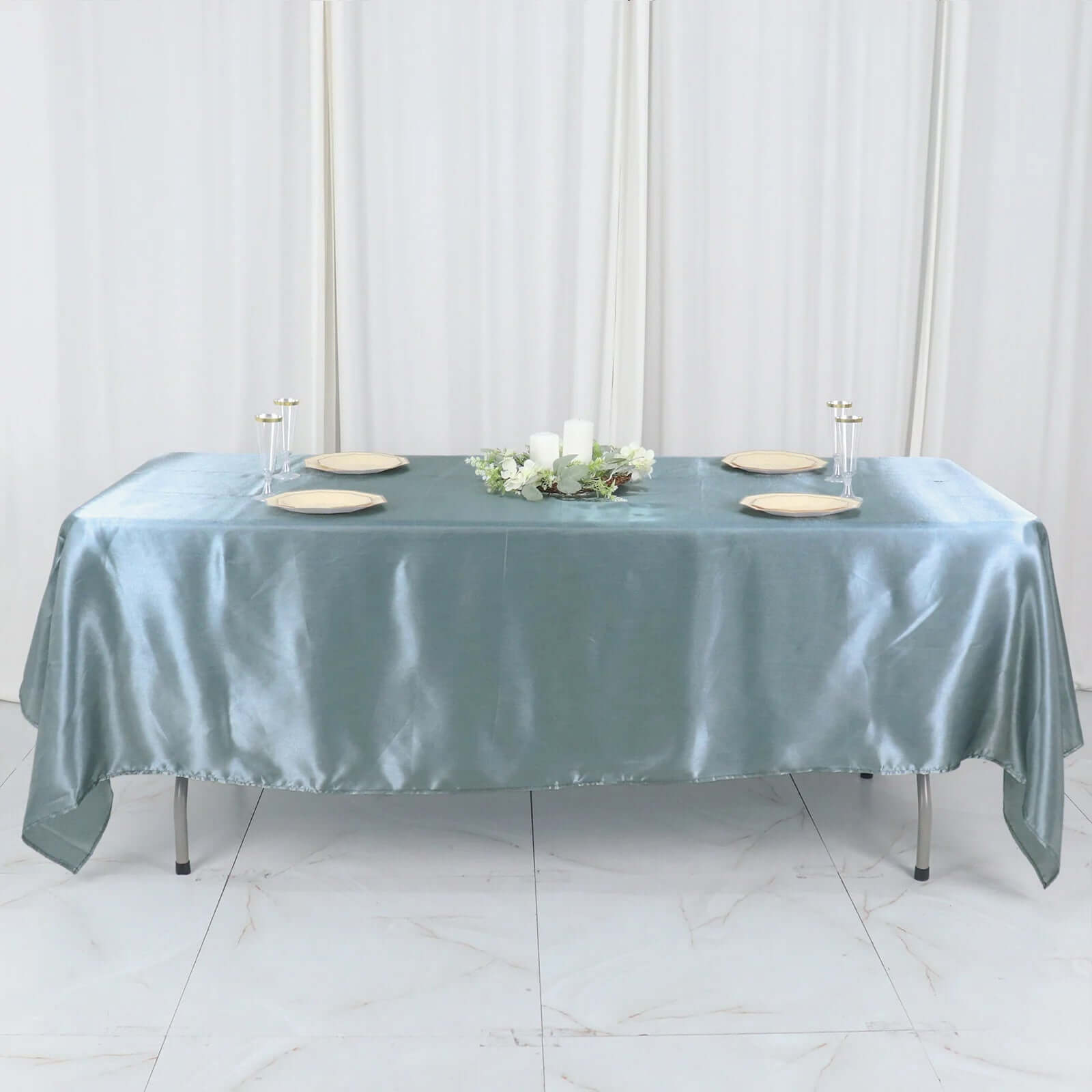 Satin Rectangular 60x102 Tablecloth Dusty Blue - Smooth and Lustrous Table Cover