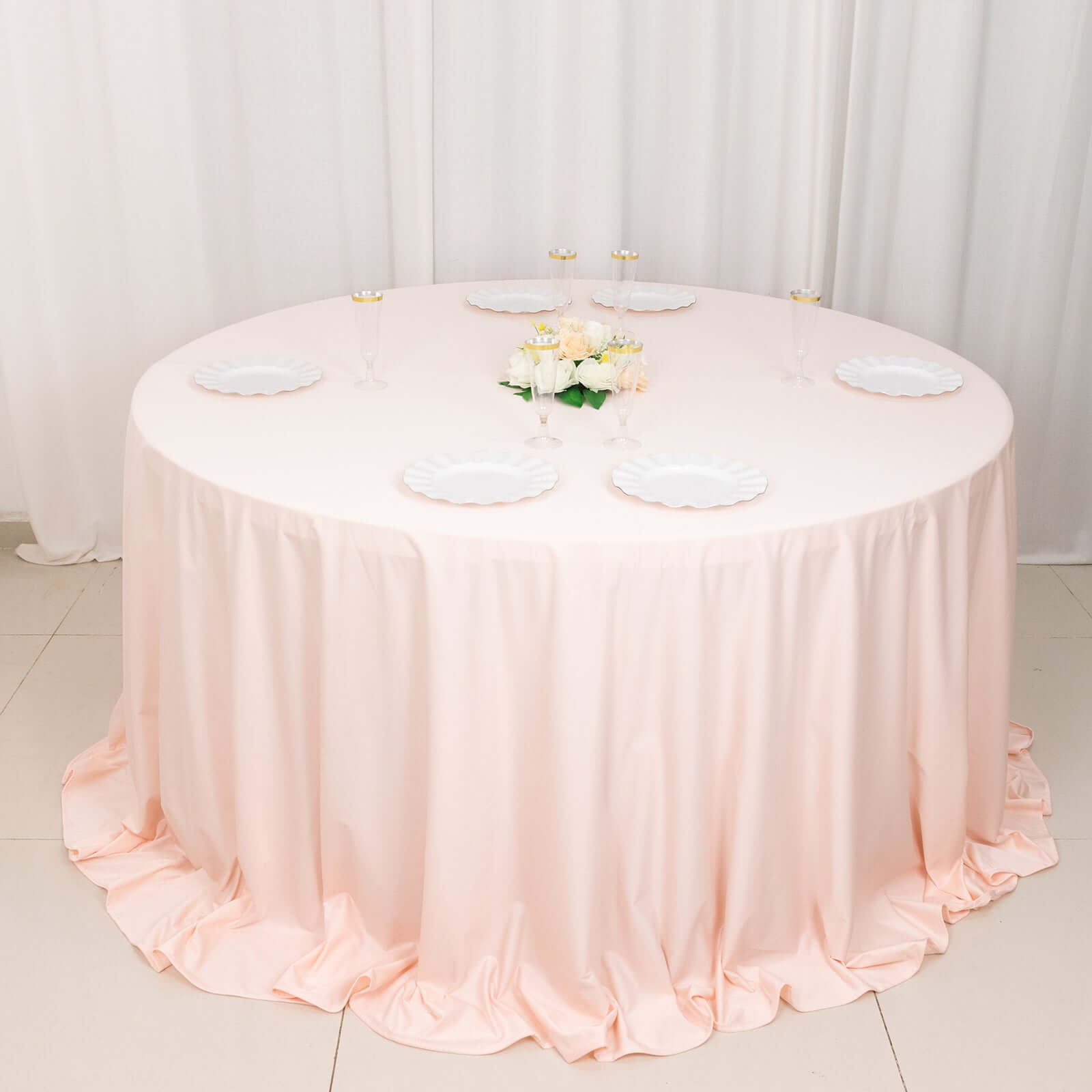 Premium Scuba Round 132 Tablecloth Blush - Wrinkle Free & Stain Resistant Seamless Table Cover