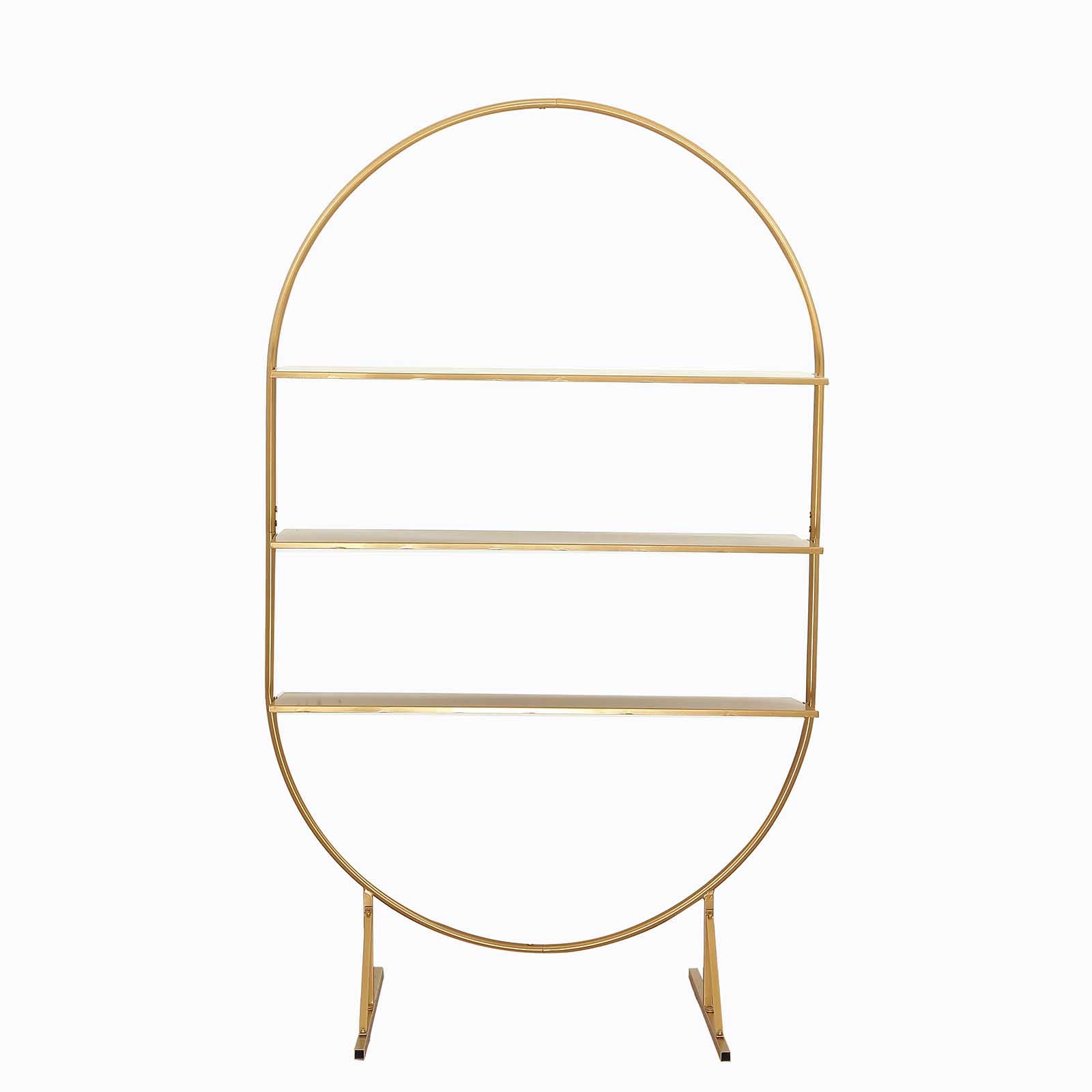 3-Tier Metal Oval Cupcake Dessert Stand Gold - Large Versatile Floor Standing Arch Cake Display Shelf Rack for Luxurious Event and Party Settings 6.5ft