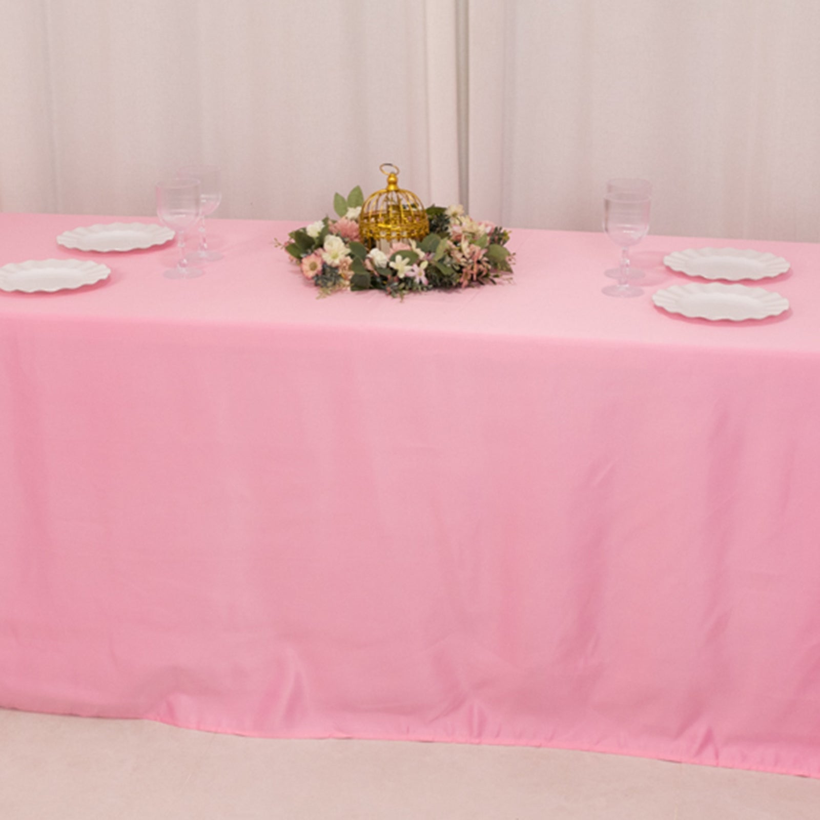 Lamour Satin 90x156 Rectangle Tablecloth Pink - Luxurious, Soft Seamless Table Cover