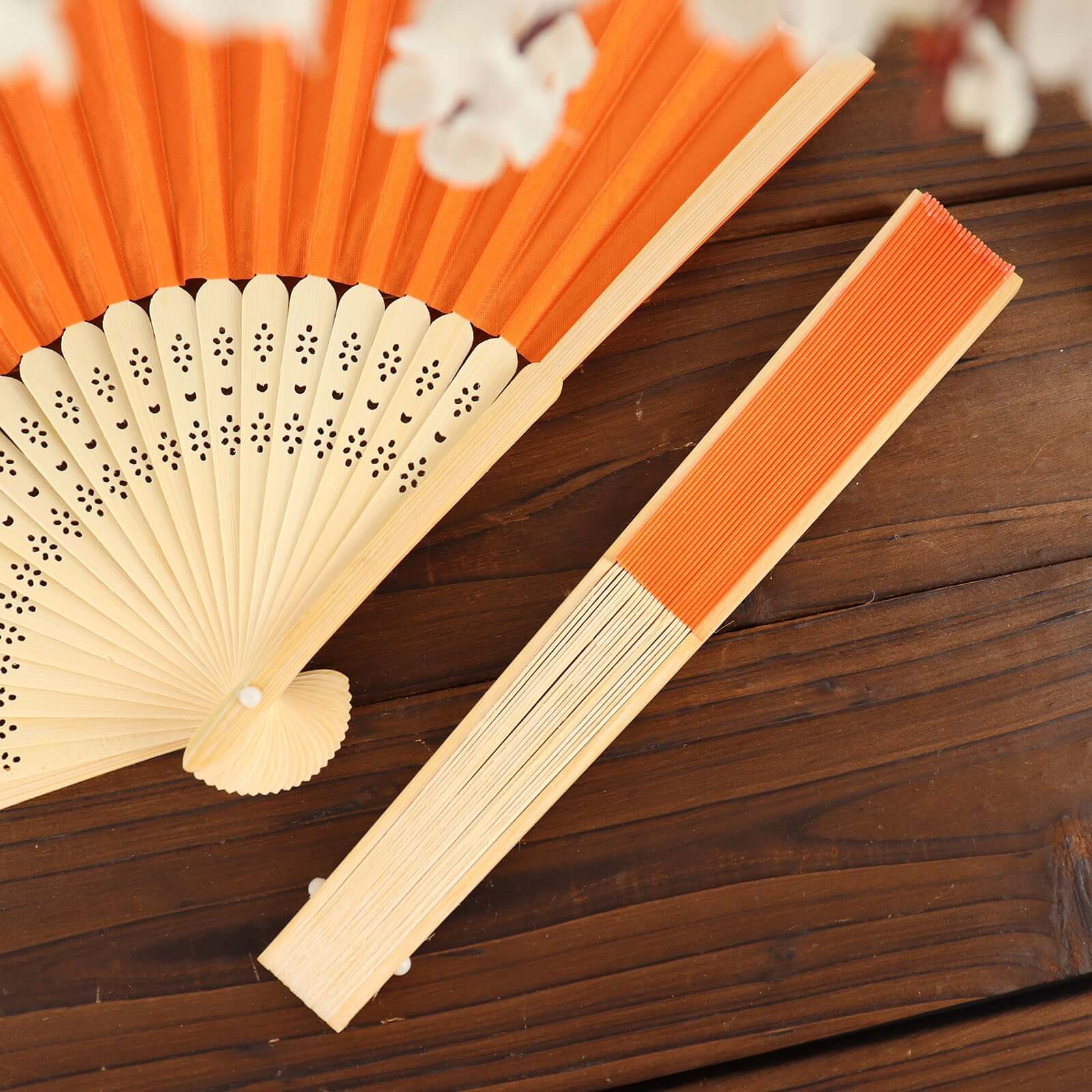 5 Pack Orange Asian Silk Folding Fans Party Favors, Oriental Folding Fan Favors