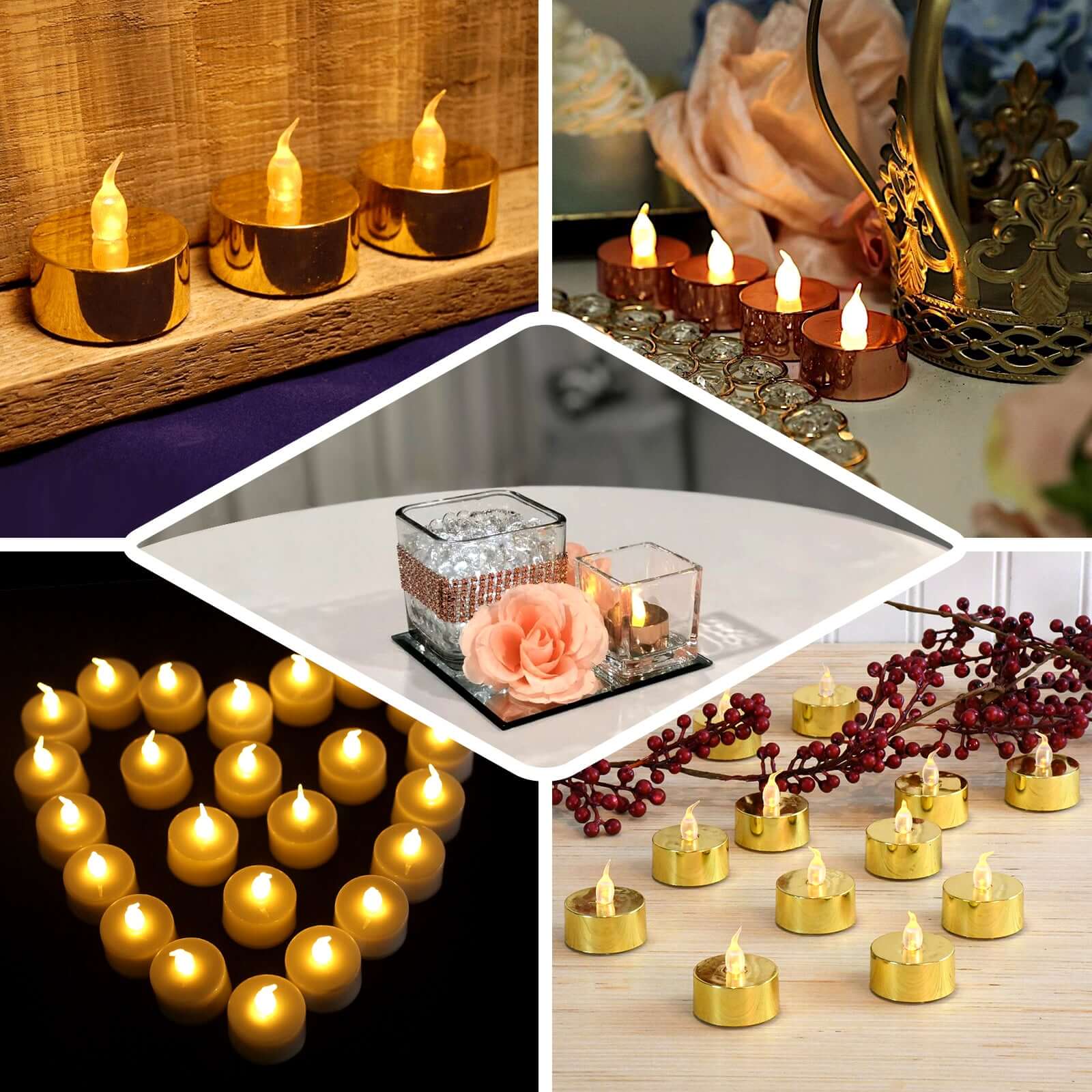 12-Pack LED Tealight Candles Rose Gold Metallic Design - Reusable Flameless Battery Operated Lights