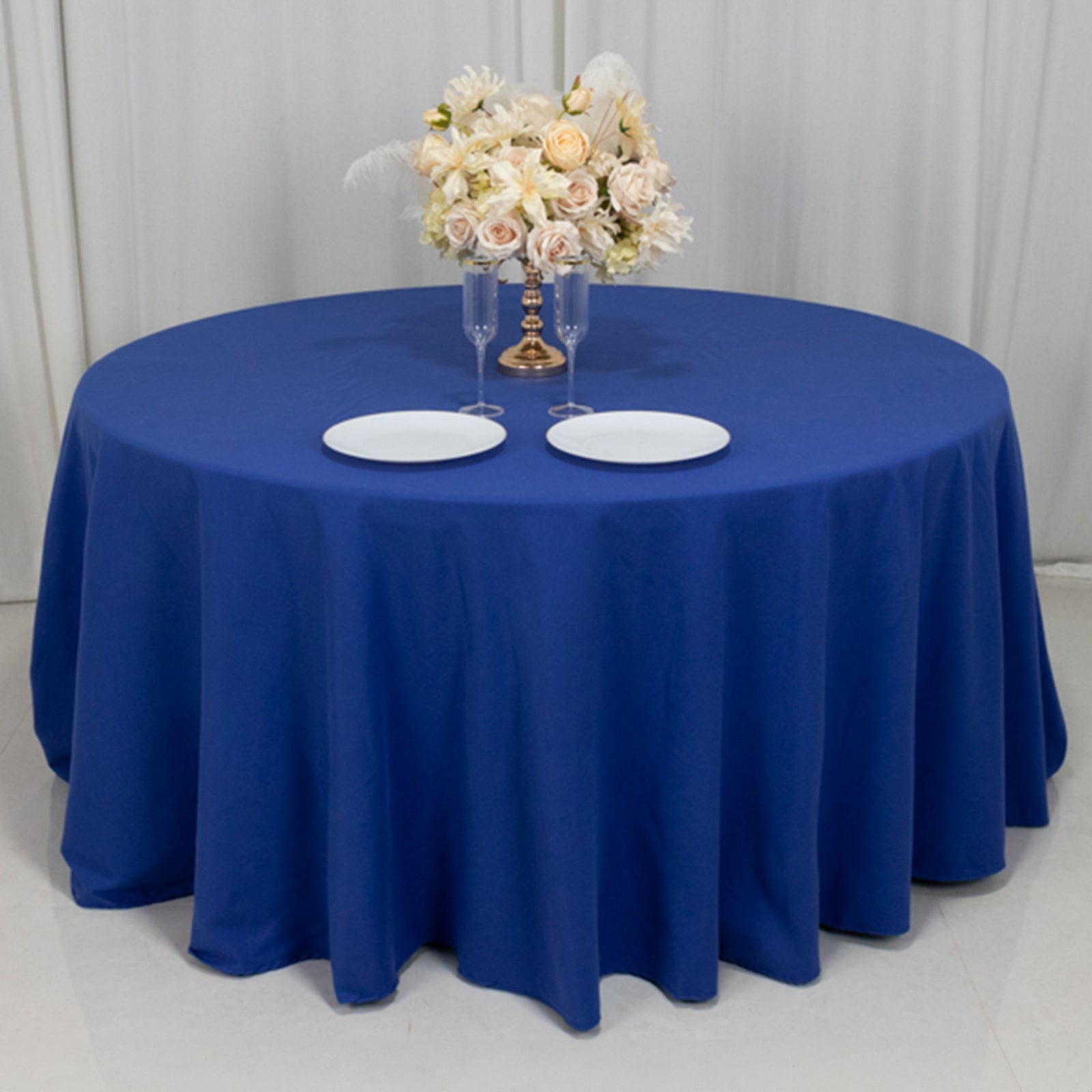 Cotton Blend 120 Round Tablecloth Royal Blue - Seamless Wrinkle-Resistant Table Cover