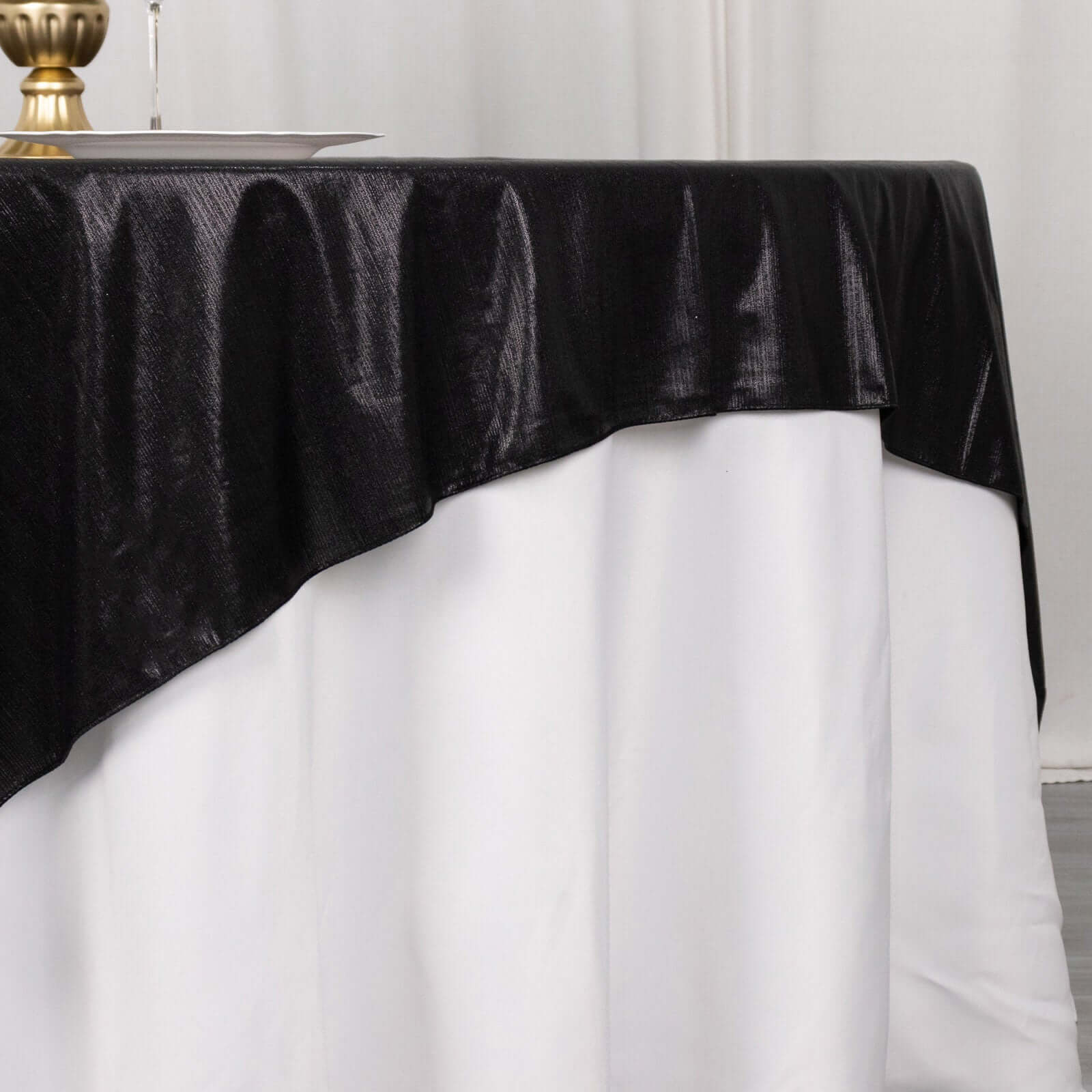 Polyester 72x72 Table Overlay Square Tablecloth Black - Sequin Dots Wrinkle-Free Table Cover