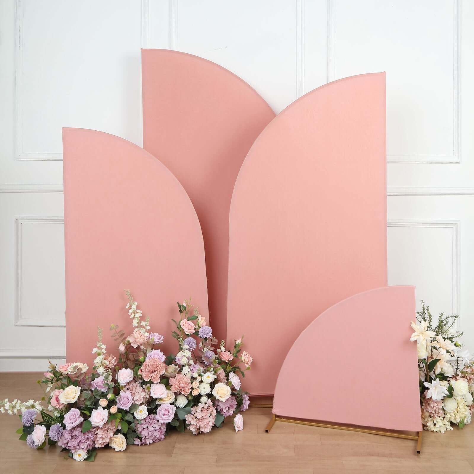 Set of 4 Matte Dusty Rose Spandex Half Moon Chiara Backdrop Stand Covers, Custom Fitted Wedding Arch Covers - 2.5ft,5ft,6ft,7ft