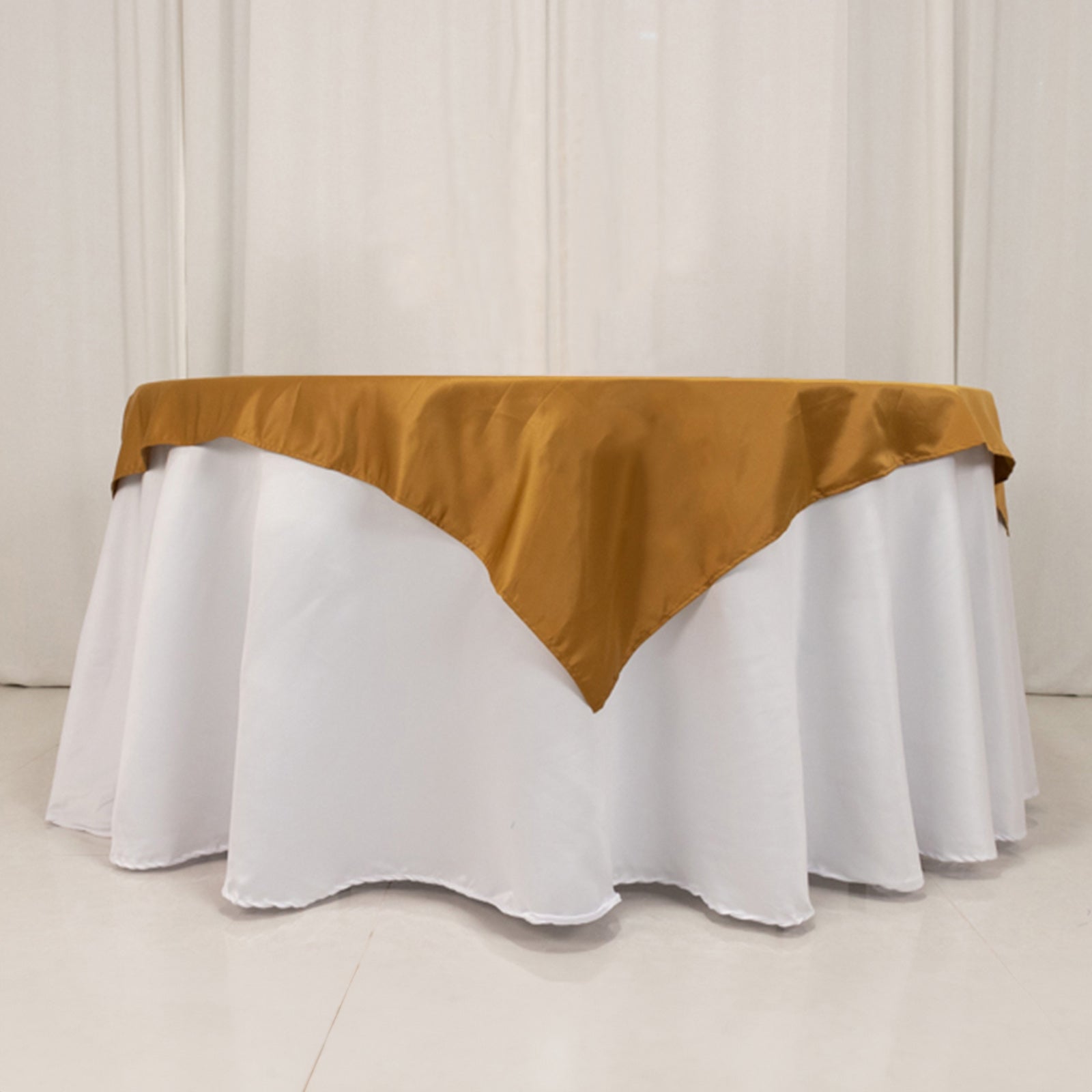 Lamour Satin 54x54 Table Overlay Square Tablecloth Gold - Durable & Silk-Like Table Cover for Weddings & Parties