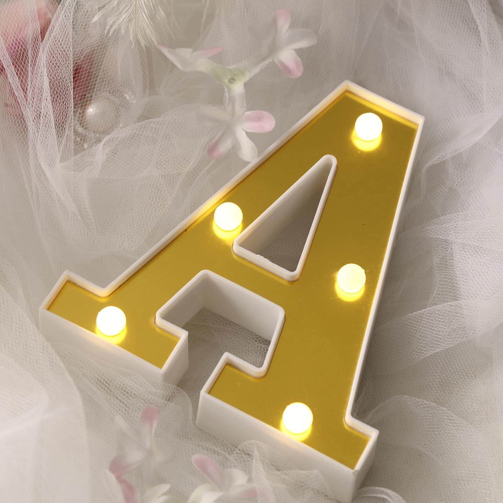 3D Marquee Letter A Warm White 5 LED Lights Gold - Chic Light-Up Decor for Events 6