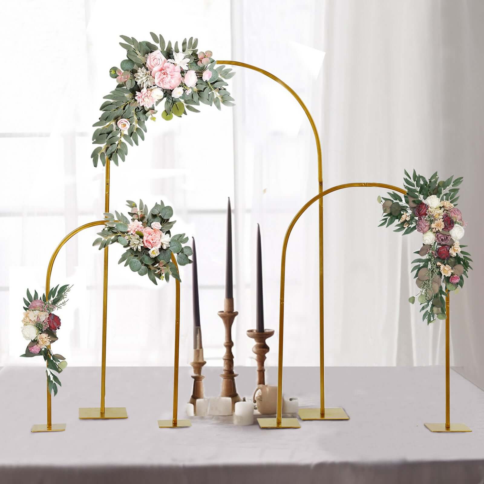 Set of 3 Chiara Arch Table Centerpieces Gold Metal - Detachable Flower Stand Frame for Weddings 20, 23, 35