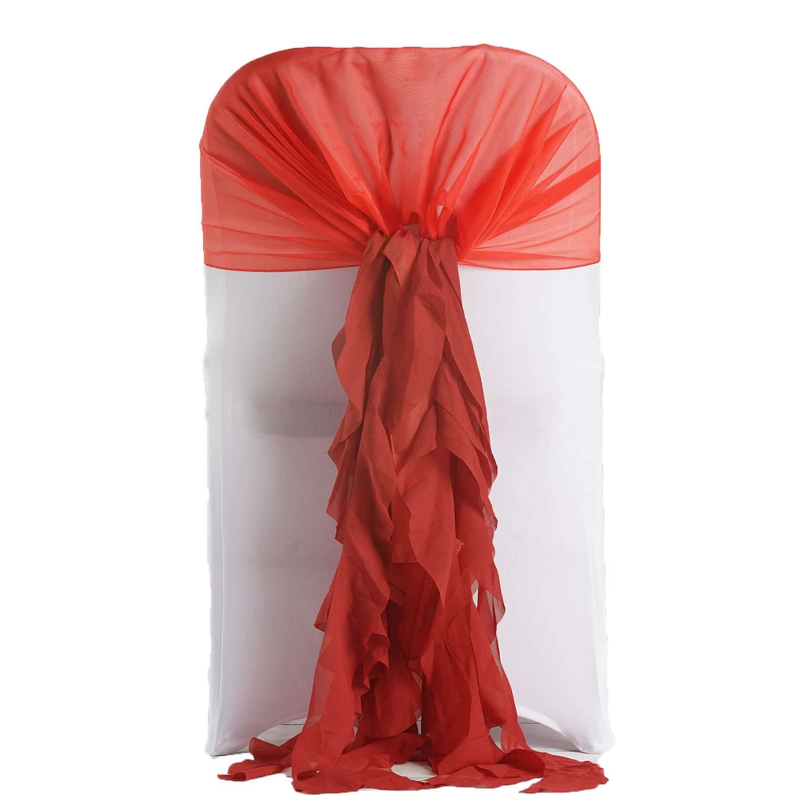 1 Set Chiffon Hoods Chair Sashes with Willow Ruffles Design Red - Stylish Chair Bow Decor