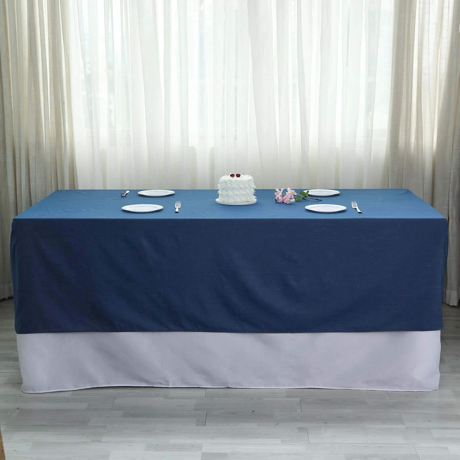 Polyester 90x132 Rectangle Tablecloth Dark Blue - Seamless Faux Denim Design for Classy Celebrations