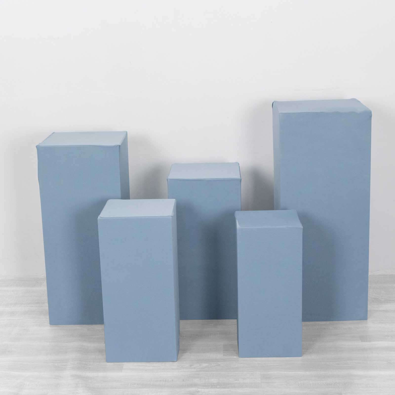 Set of 5 Dusty Blue Spandex Rectangle Pedestal Stand Covers, Stretchable Pillar Prop Covers - 160 GSM