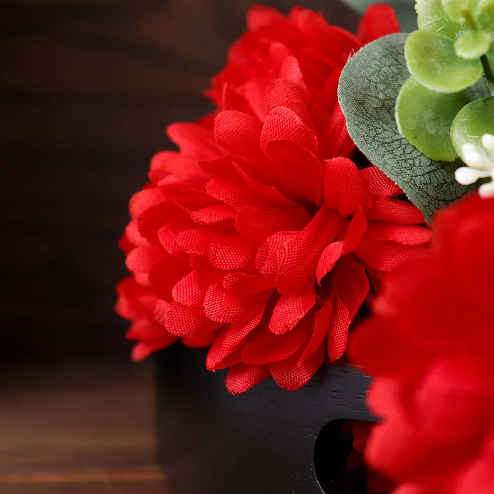 12 Bushes Red Artificial Silk Chrysanthemum Flower Bouquets