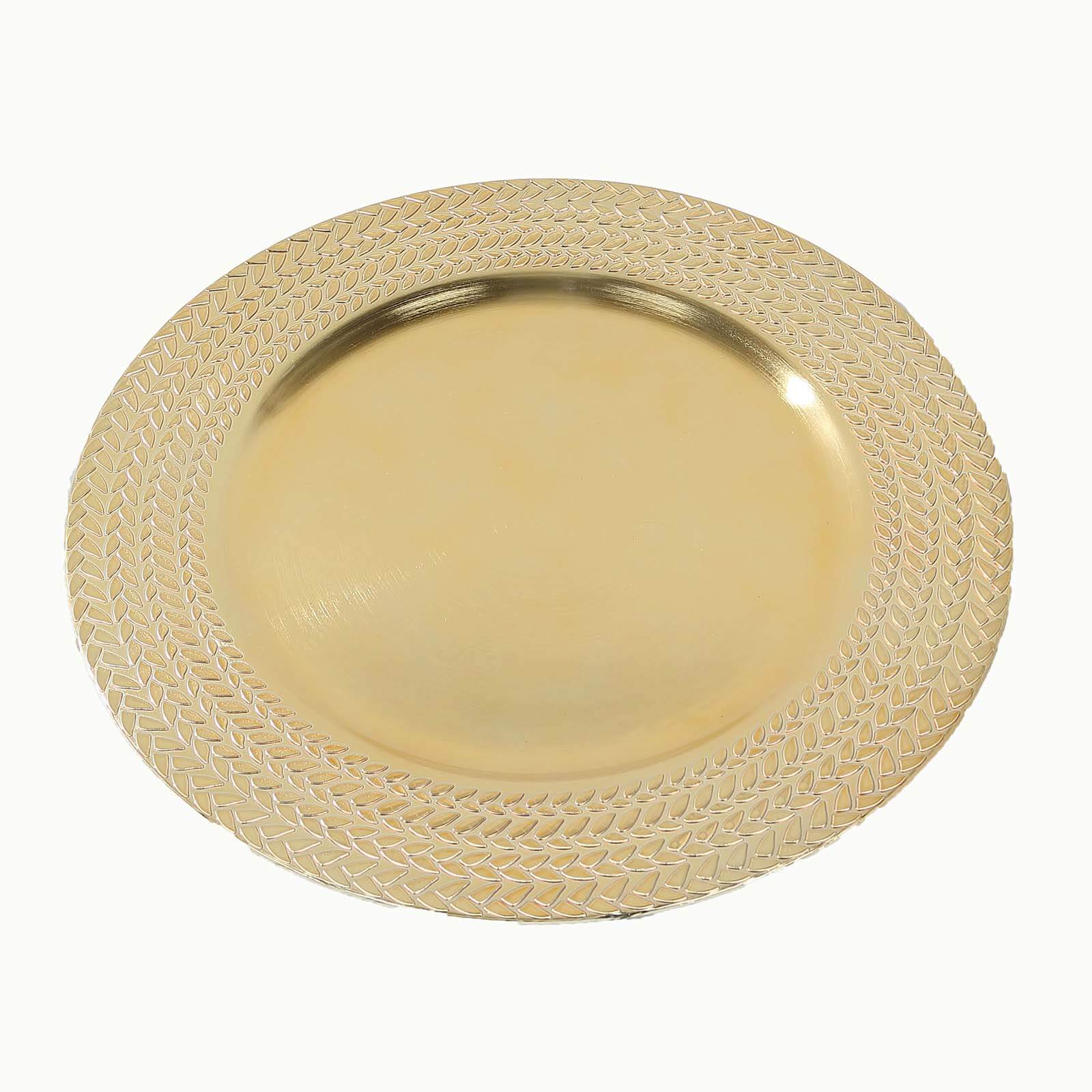 6-Pack Acrylic Round Charger Plates 13 in Gold with Wheat Pattern Rim, Stylish Dinner Party Charger Tableware