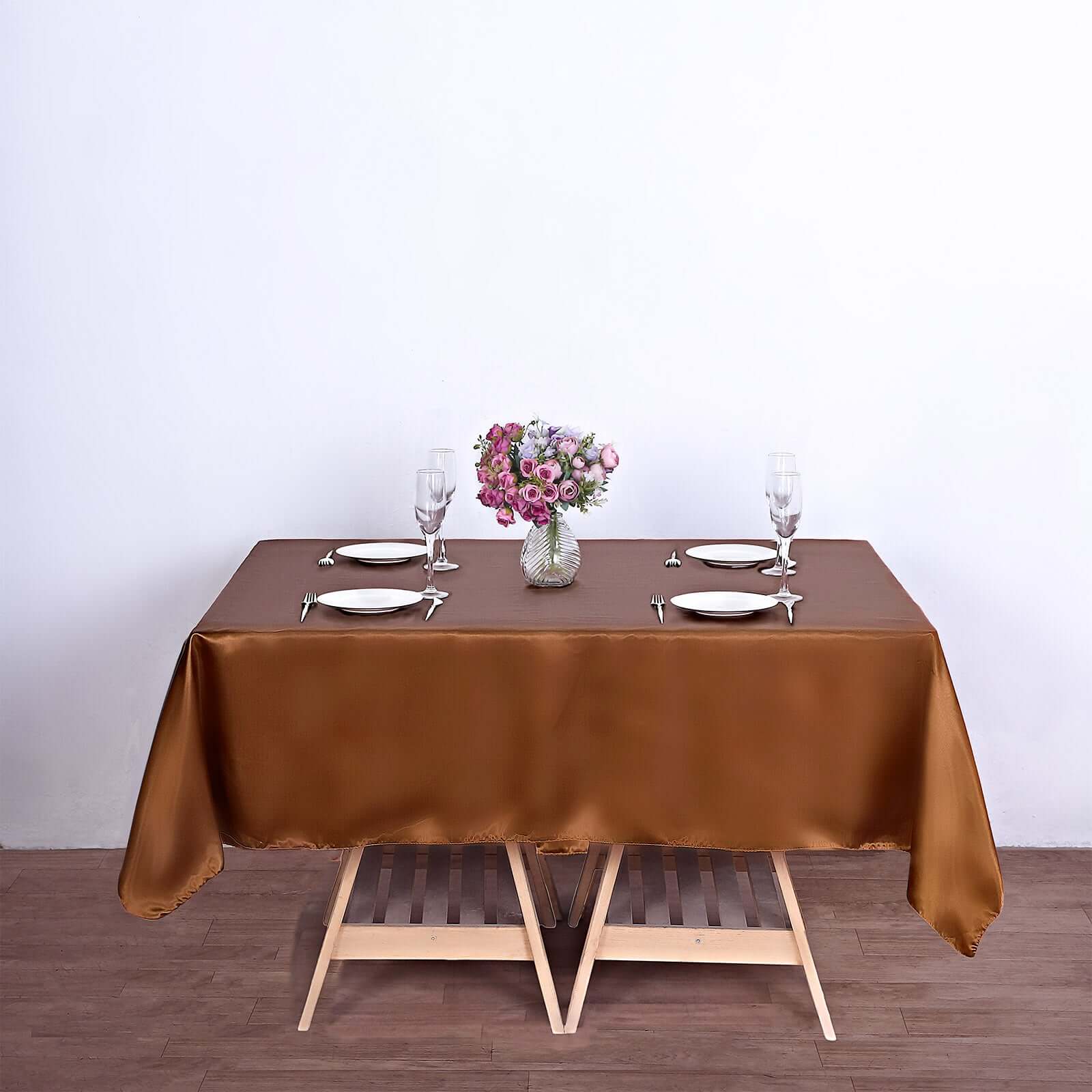 Satin 72x72 Table Overlay Square Tablecloth Cinnamon Brown - Smooth Finish Table Cover