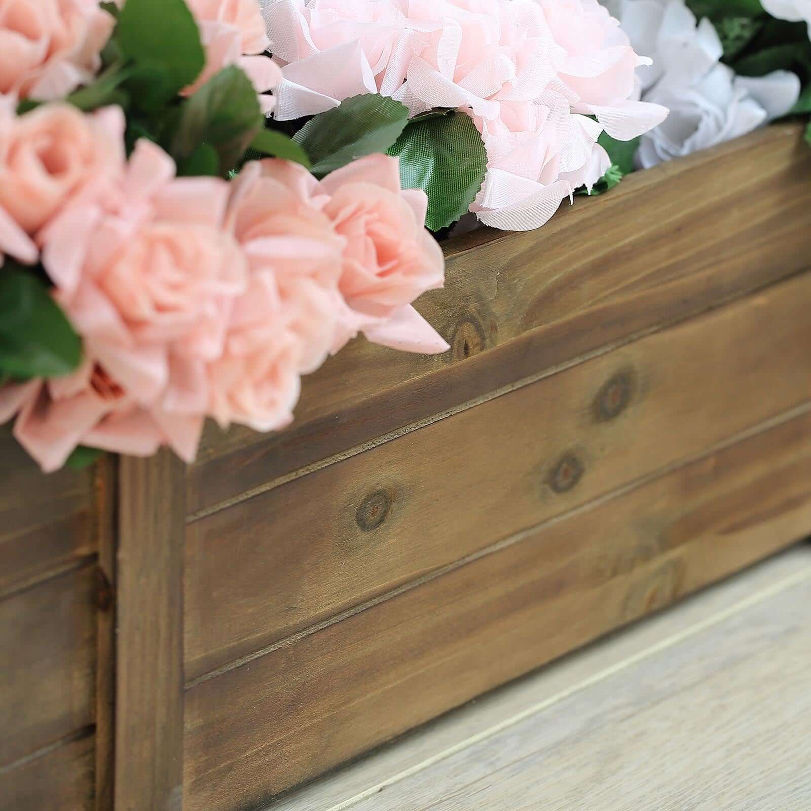 Rustic Wood Planter Box Smoked Brown - Perfect Natural Decor with Removable Plastic Liner for Table Displays 18x6