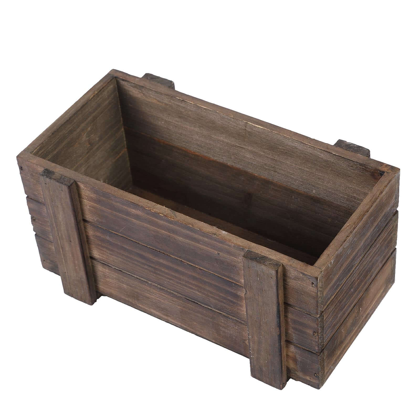 Rustic Wood Planter Boxes Smoked Brown 2-Pack - Perfect Natural Decor with Removable Plastic Liners for Weddings 10x5