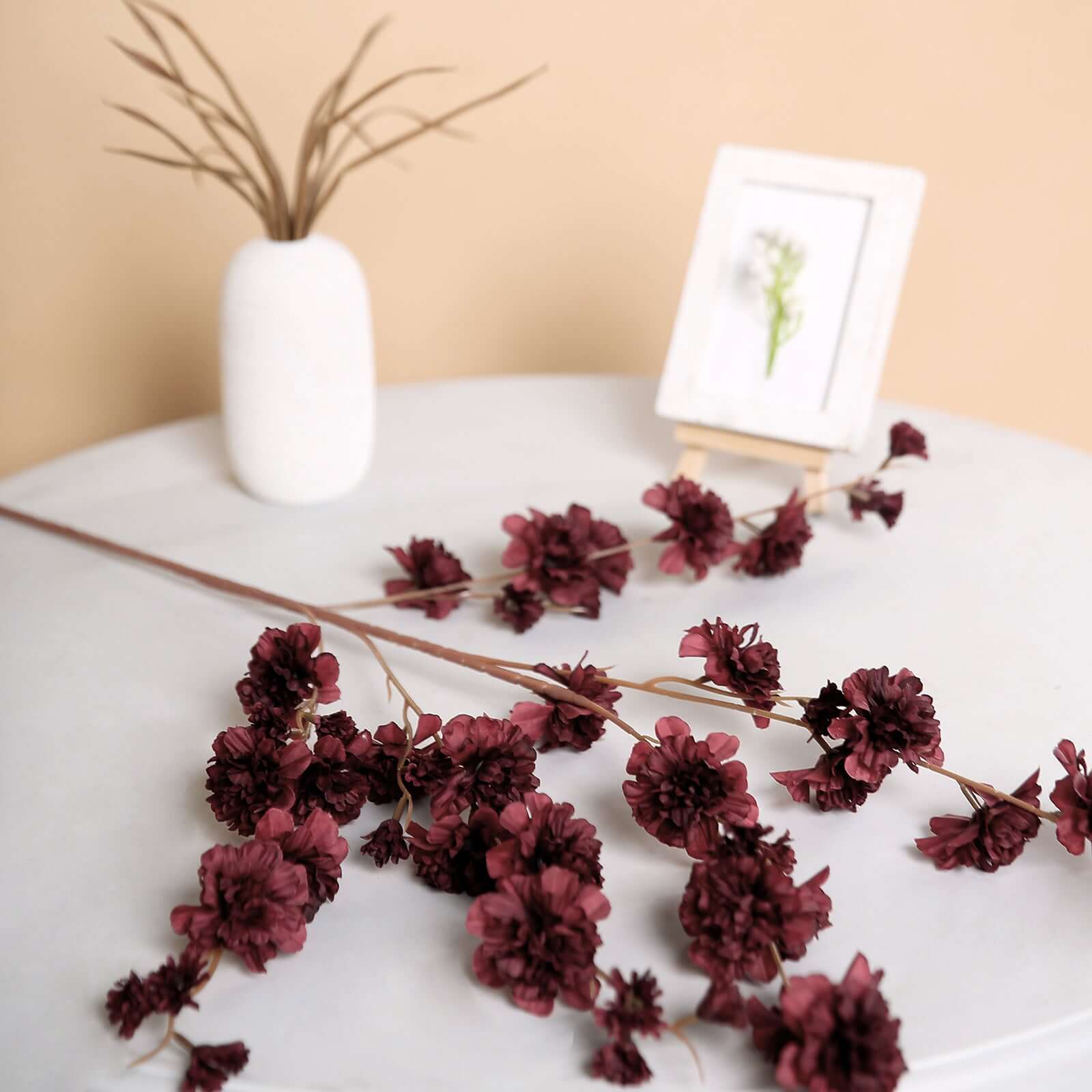 2 Branches 42 Tall Burgundy Artificial Silk Carnation Flower Stems