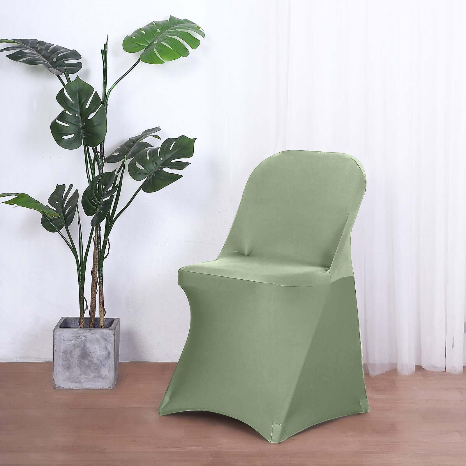 Stretch Spandex Chair Cover Dusty Sage Green for Folding Chairs - Reusable & Wrinkle-Resistant 160GSM Fitted Slipcover