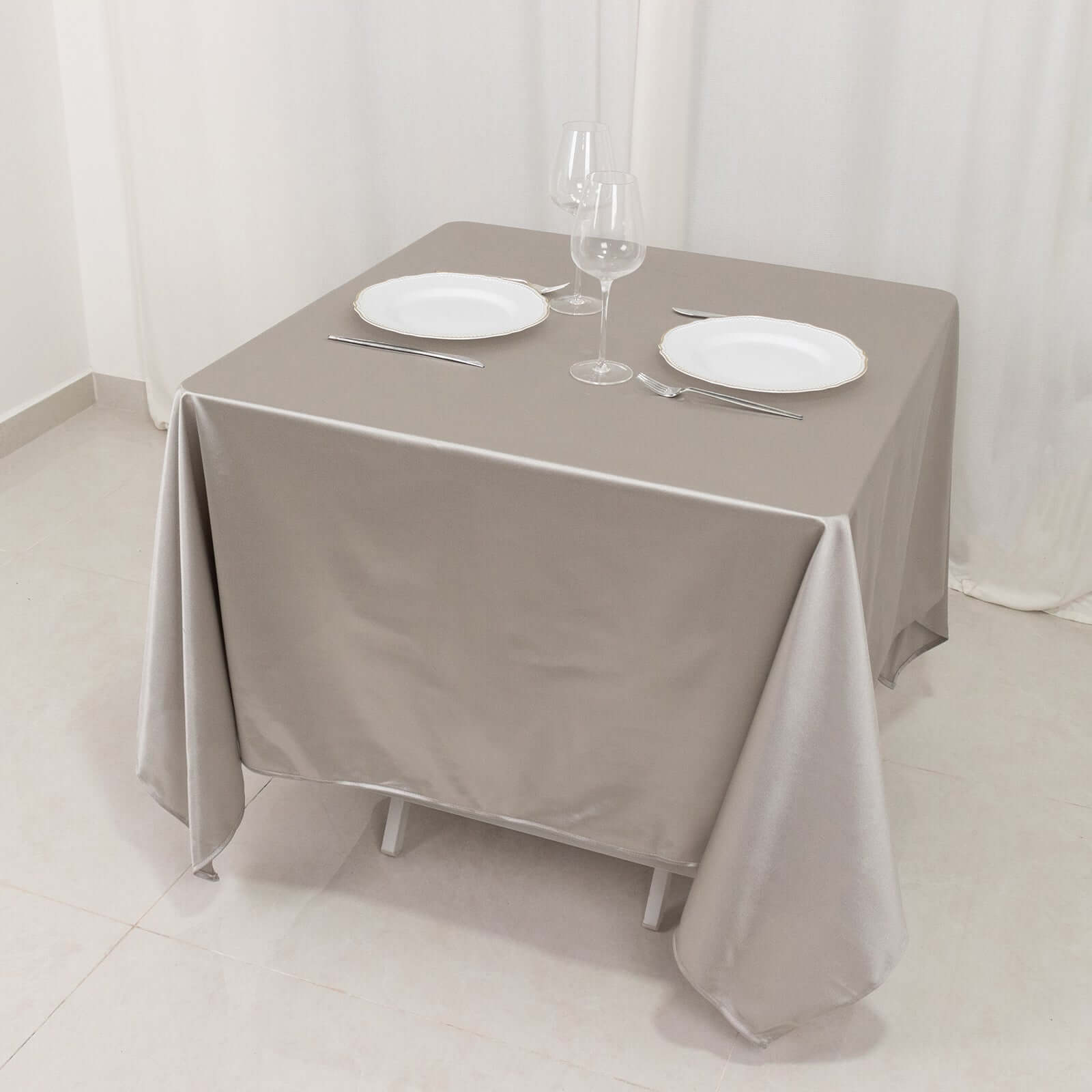 Premium Scuba Square 70x70 Tablecloth Shimmer Silver - Wrinkle Free & Stain Resistant Table Cover