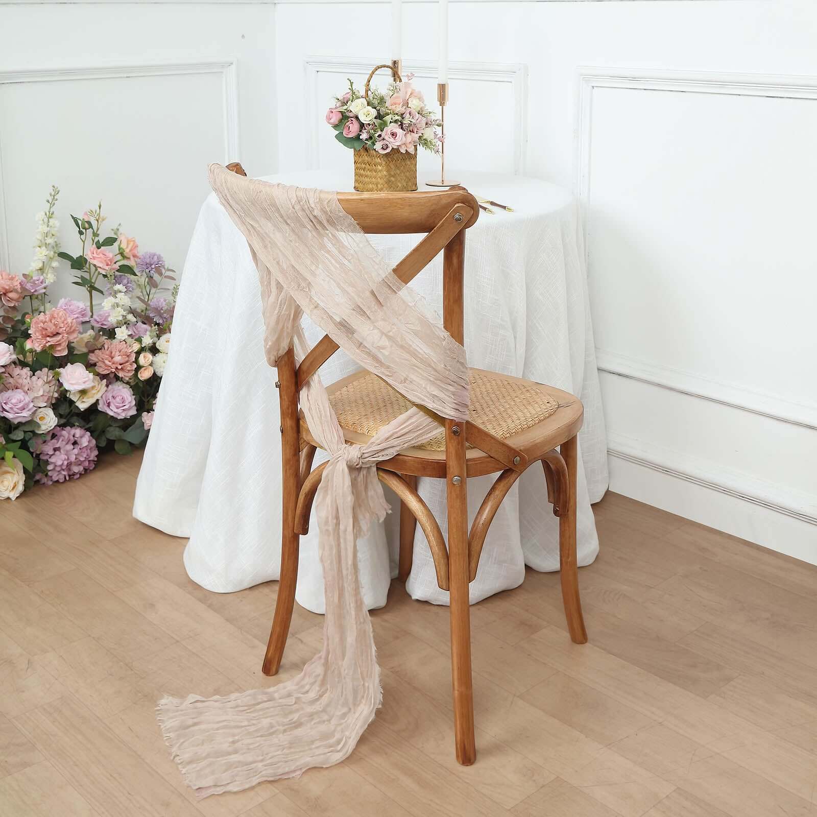 5 Pack Cheesecloth Gauze 16x88 Chair Sashes Nude Beige - Boho Chair Decorations