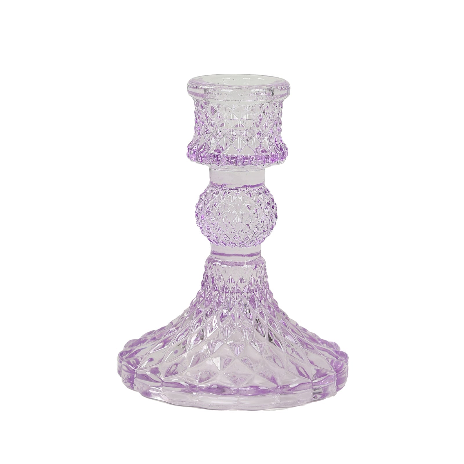 6-Pack Glass Taper Candlestick Holders Diamond Pattern Design Lavender Lilac - Reversible Crystal Pillar Votive Stands 4