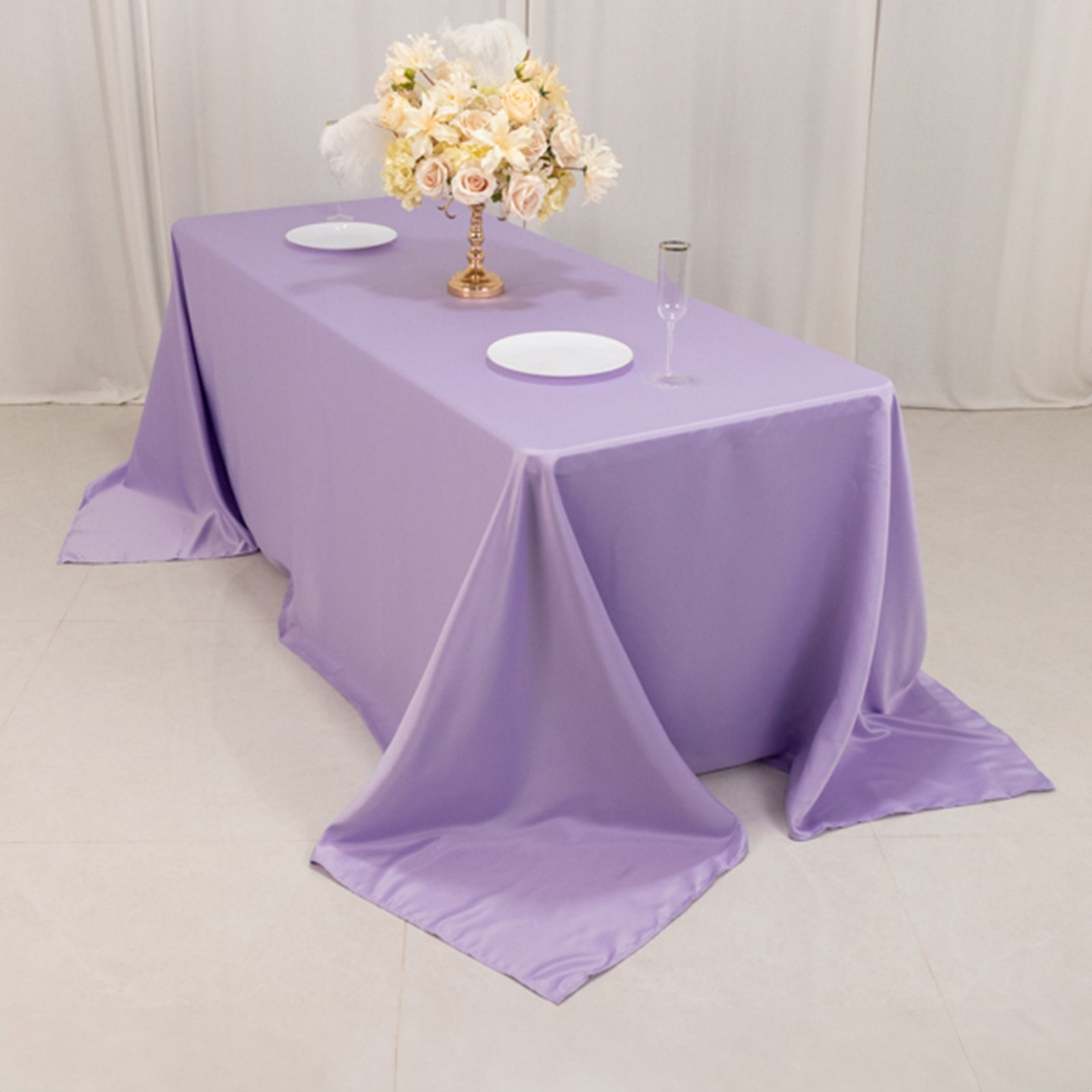 Lamour Satin 90x132 Rectangle Tablecloth Lavender Lilac - Soft & Silk-Like Seamless Table Cover