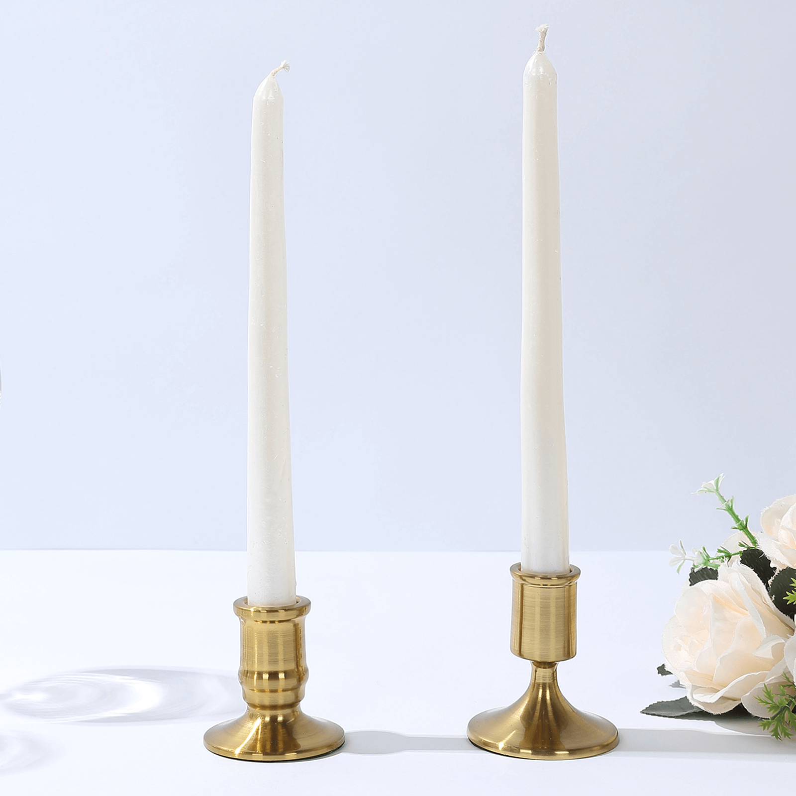 Set of 4 Metal Taper Candle Holders Vintage Gold with Sturdy Round Base - Traditional Pillar Candlestick Holders 2.5, 3