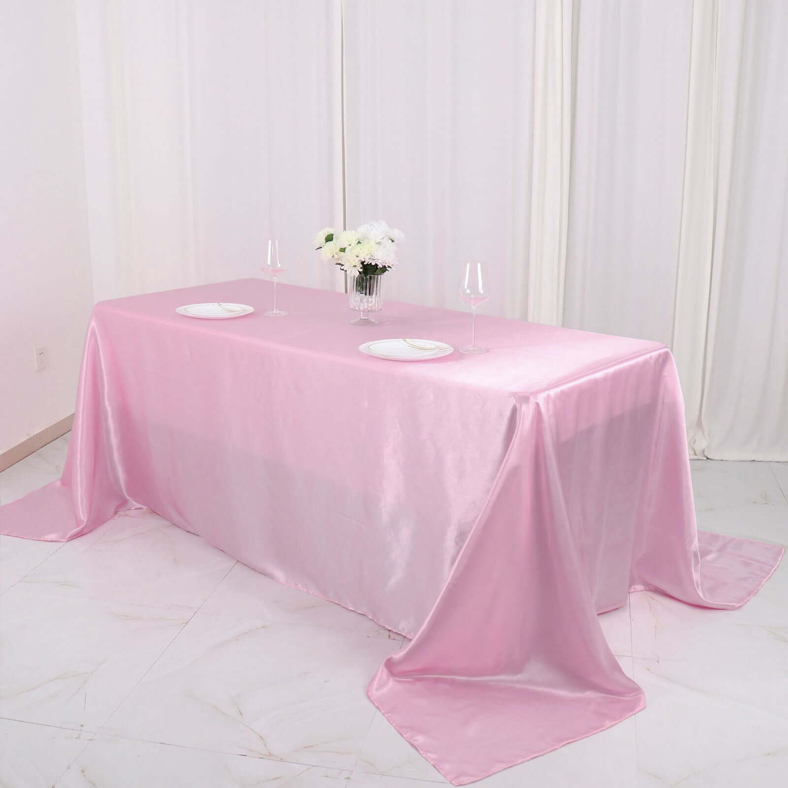 Satin Rectangular 90x132 Tablecloth Pink Satin - Seamless Table Cover