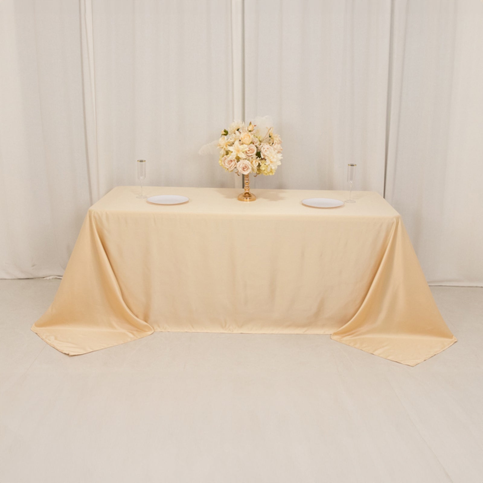 Lamour Satin 90x132 Rectangle Tablecloth Beige - Soft & Silk-Like Seamless Table Cover