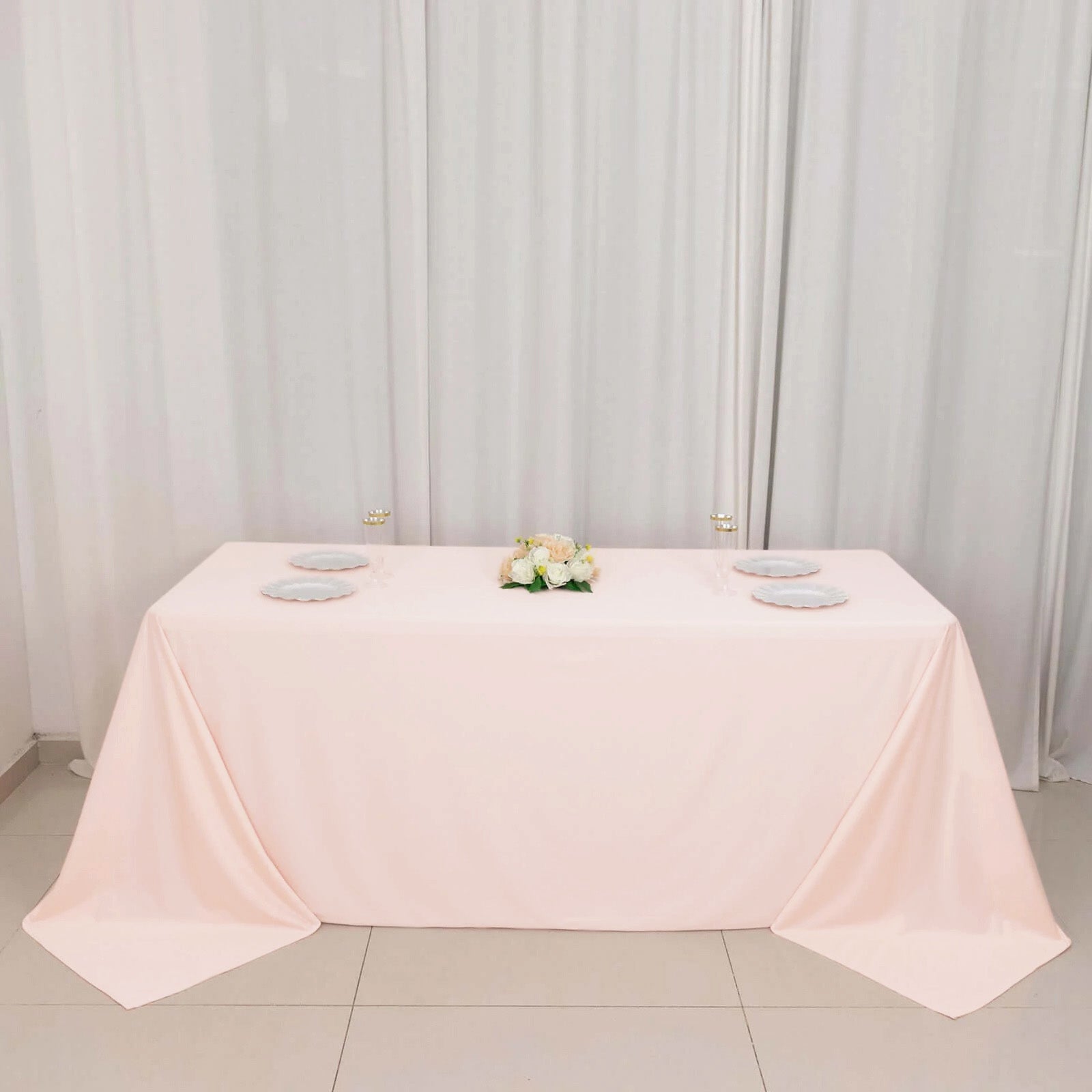 Premium Scuba Rectangular 90x132 Tablecloth Blush - Wrinkle Free, Stain Resistant & Seamless Table Cover