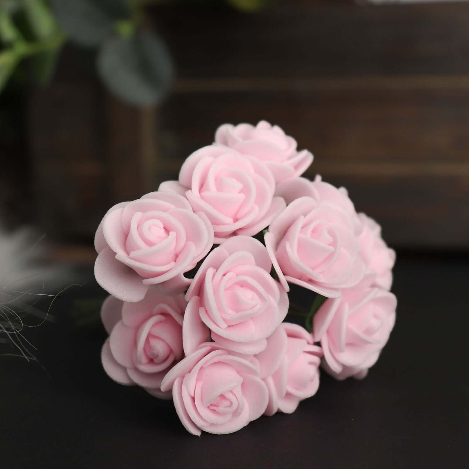 48 Roses 1 Pink Real Touch Artificial DIY Foam Rose Flowers With Stem, Craft Rose Buds