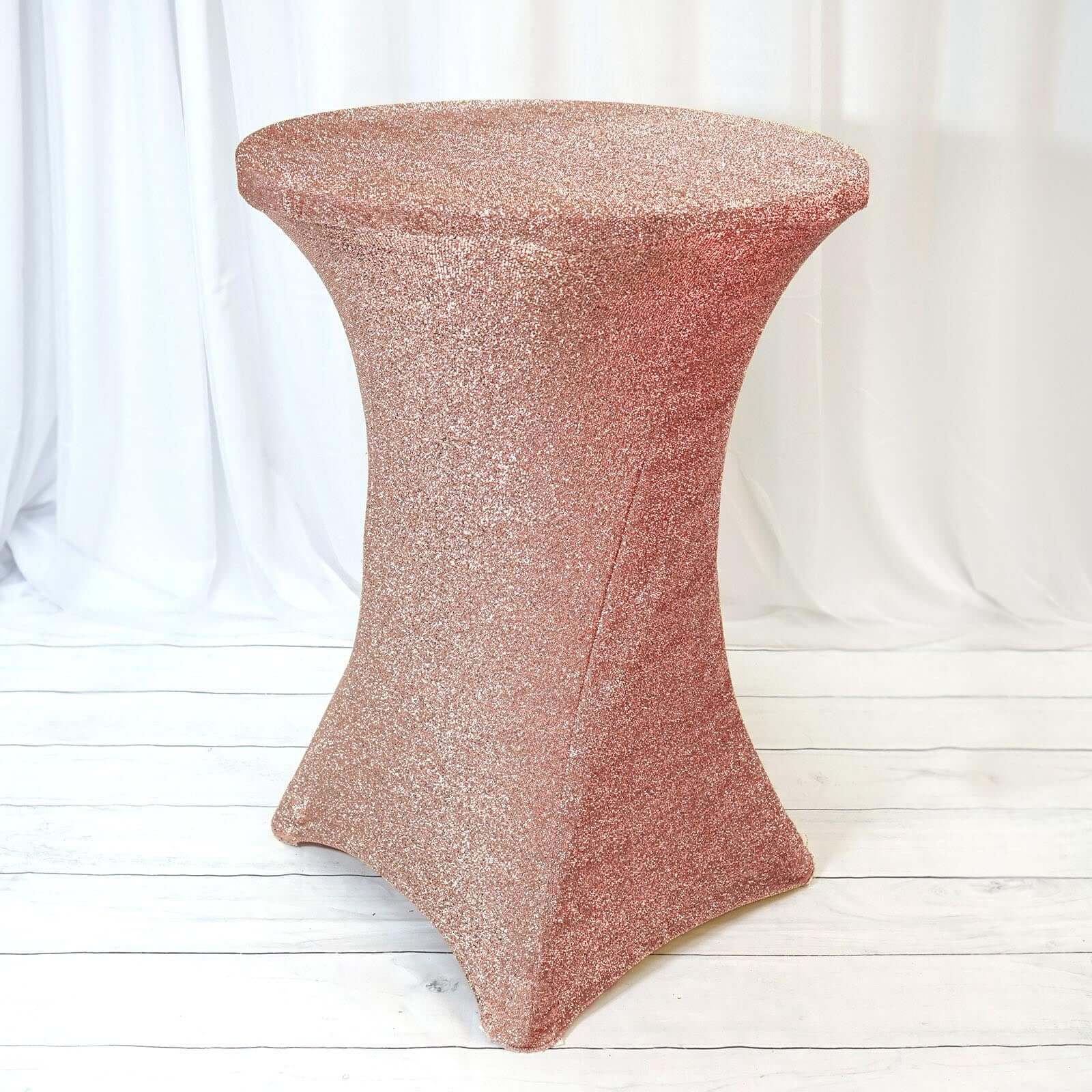 Metallic Spandex 36 Fitted Glitter Round Cocktail Table Cover Rose Gold - Stretch Fit for High Top Tables