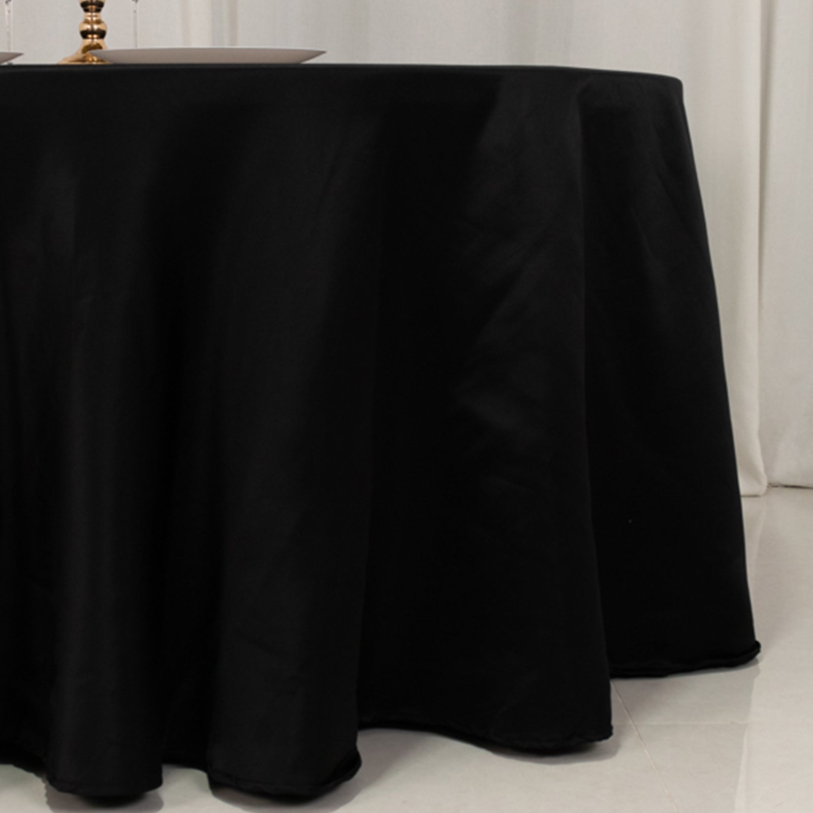 Lamour Satin 120 Round Tablecloth Black - Seamless Table Cover with Soft Tempered Sheen for Upscale Gatherings