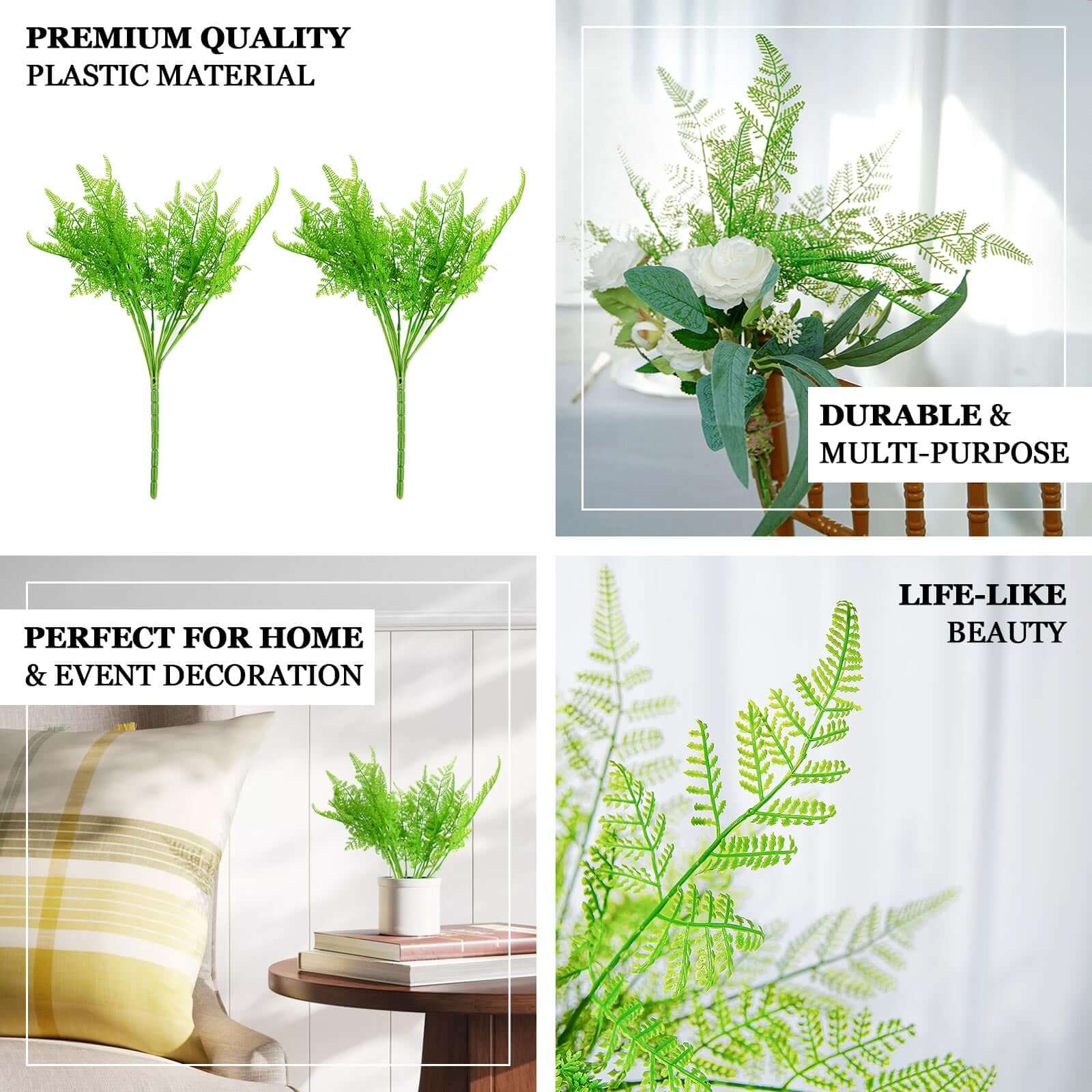 2 Stems Green Artificial Asparagus Fern Leaf Plant Indoor Faux Spray