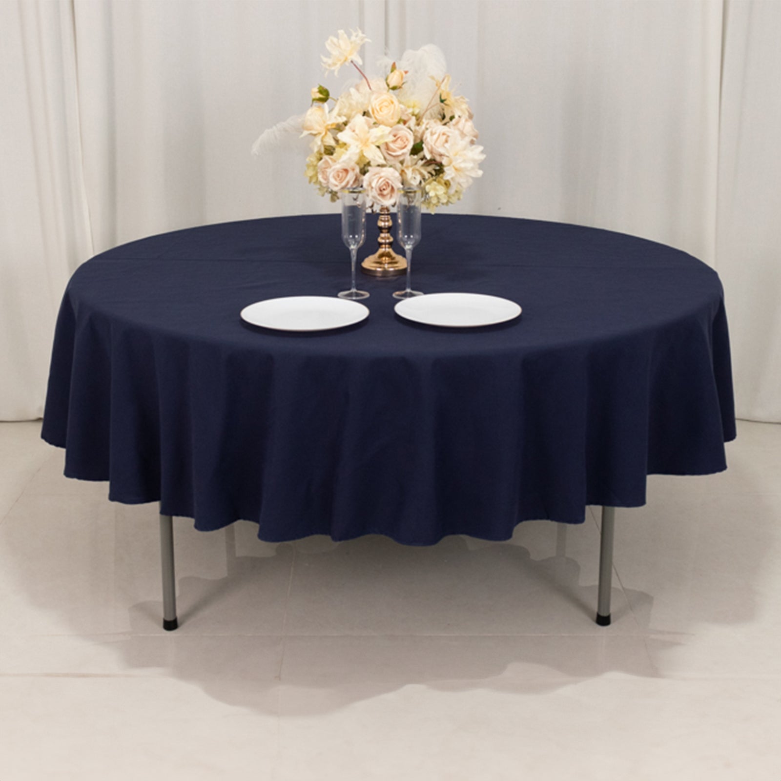 Cotton Blend 90 Round Tablecloth Navy Blue - Wrinkle-Resistant Table Cover