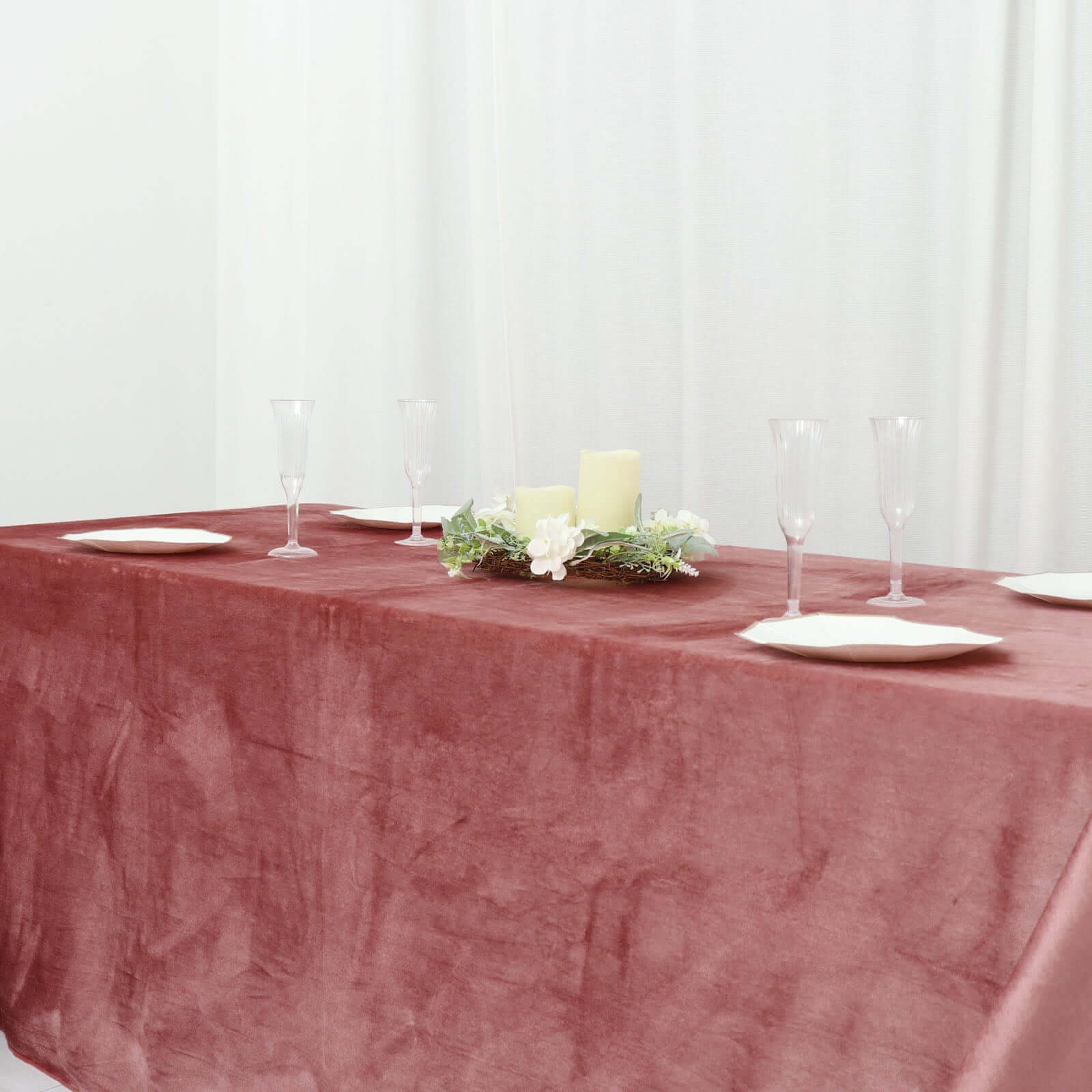 Premium Velvet 90x156 Rectangle Tablecloth Dusty Rose - Reusable Soft & Seamless Table Cover