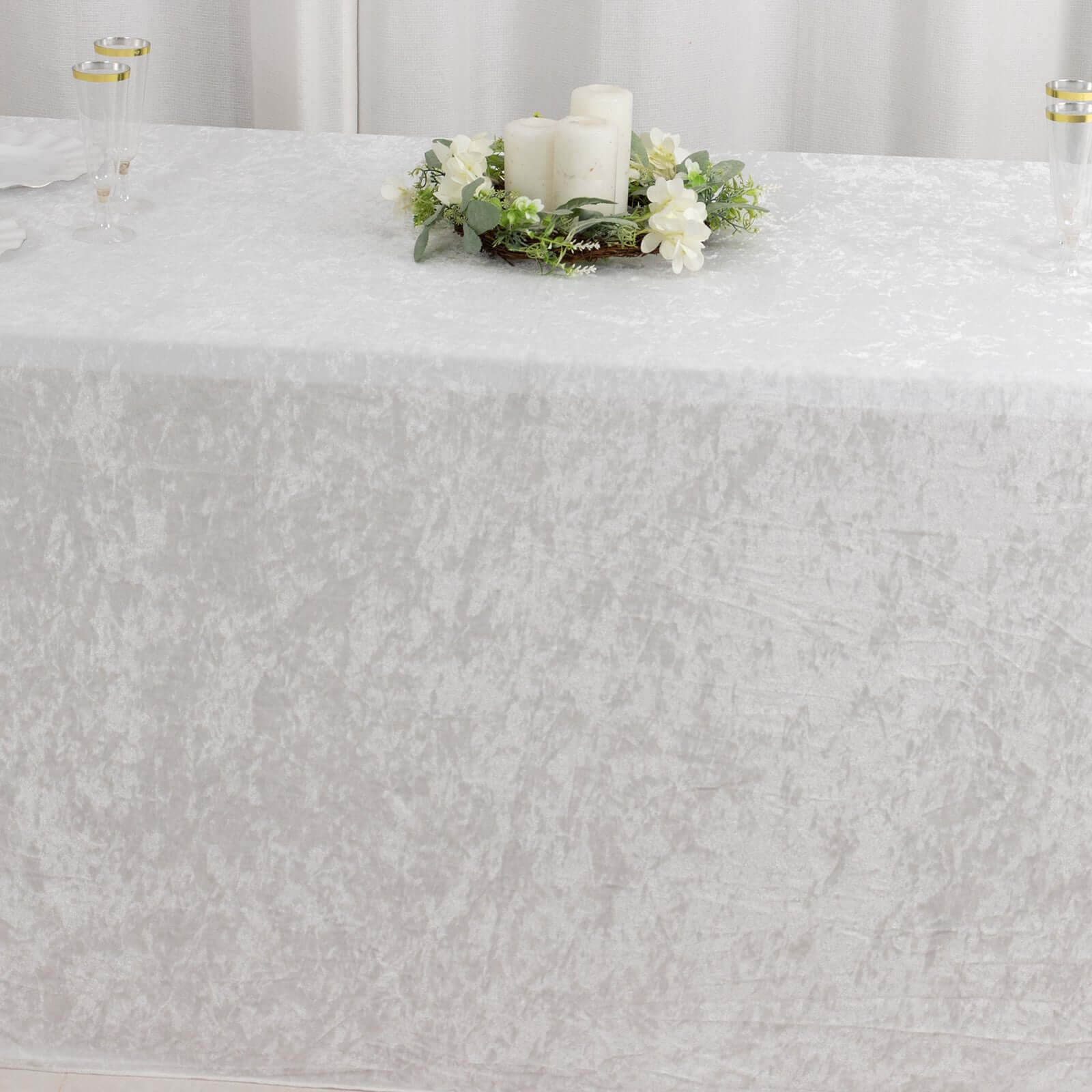 Premium Crushed Velvet 90x132 Rectangle Tablecloth White - Reusable Soft & Graceful Seamless Table Cover