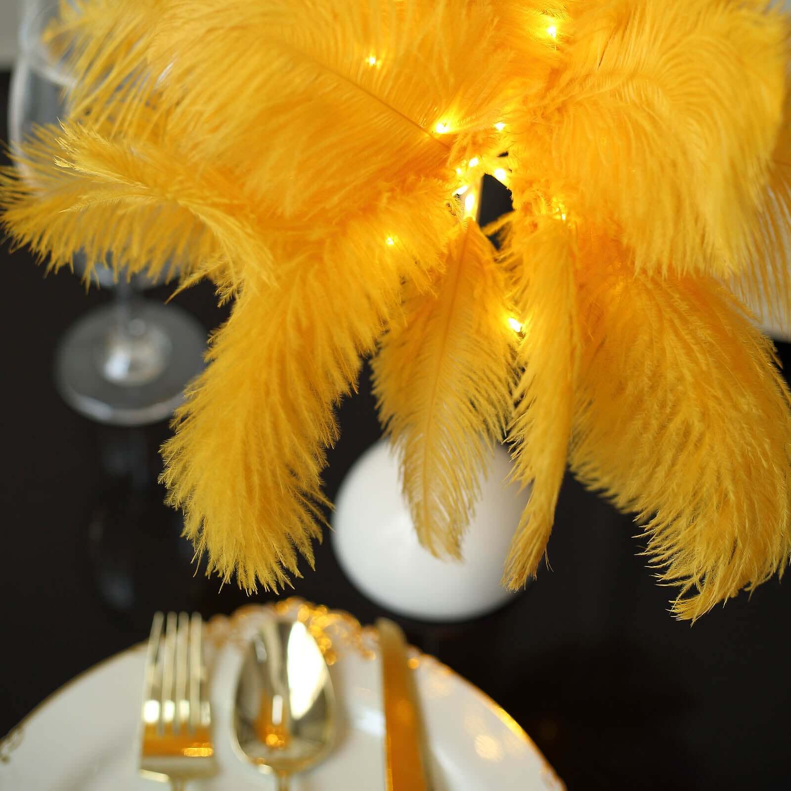 Table Lamp Ostrich Feather Design Gold LED Battery Operated - Cordless Wedding Centerpiece 15