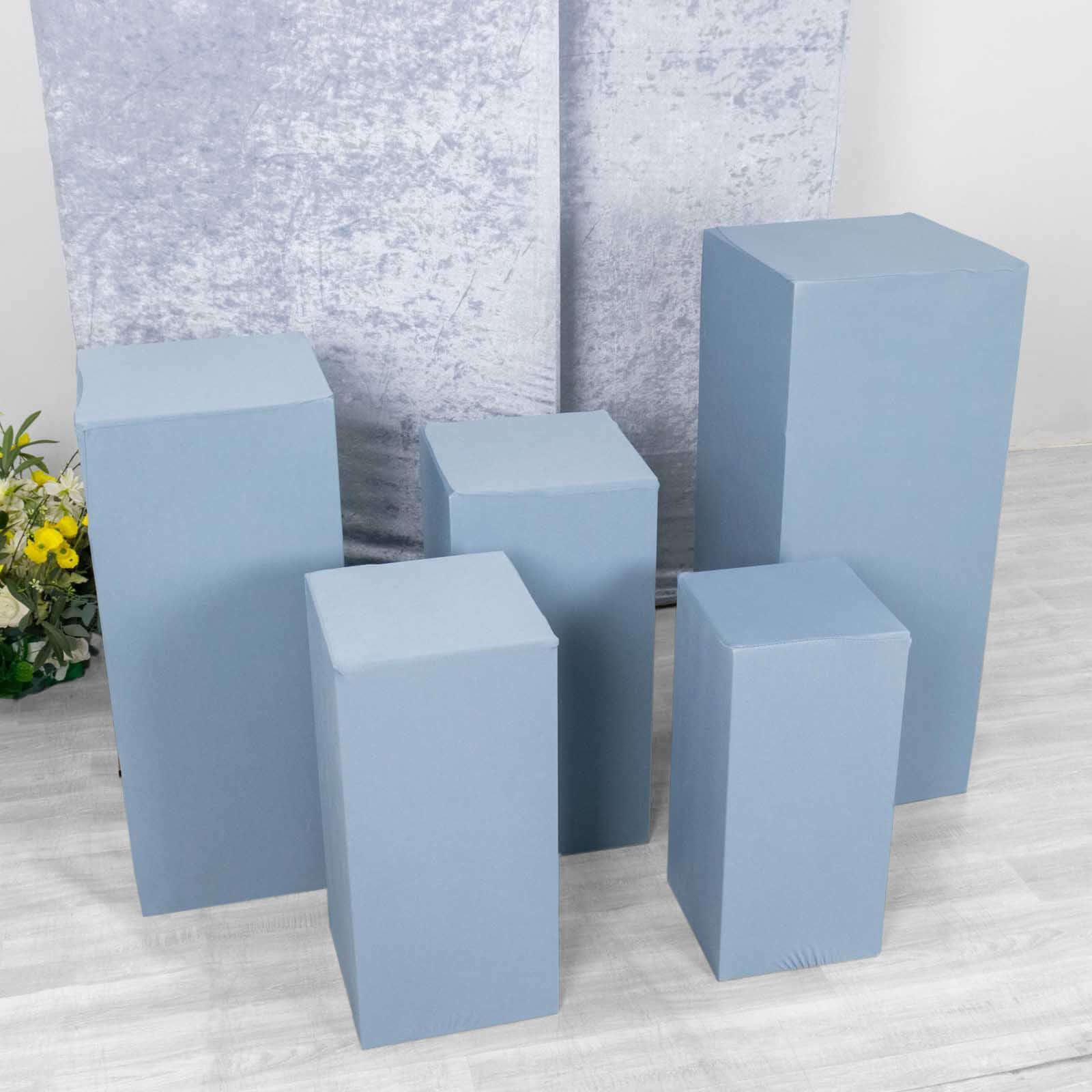 Set of 5 Dusty Blue Spandex Rectangle Pedestal Stand Covers, Stretchable Pillar Prop Covers - 160 GSM