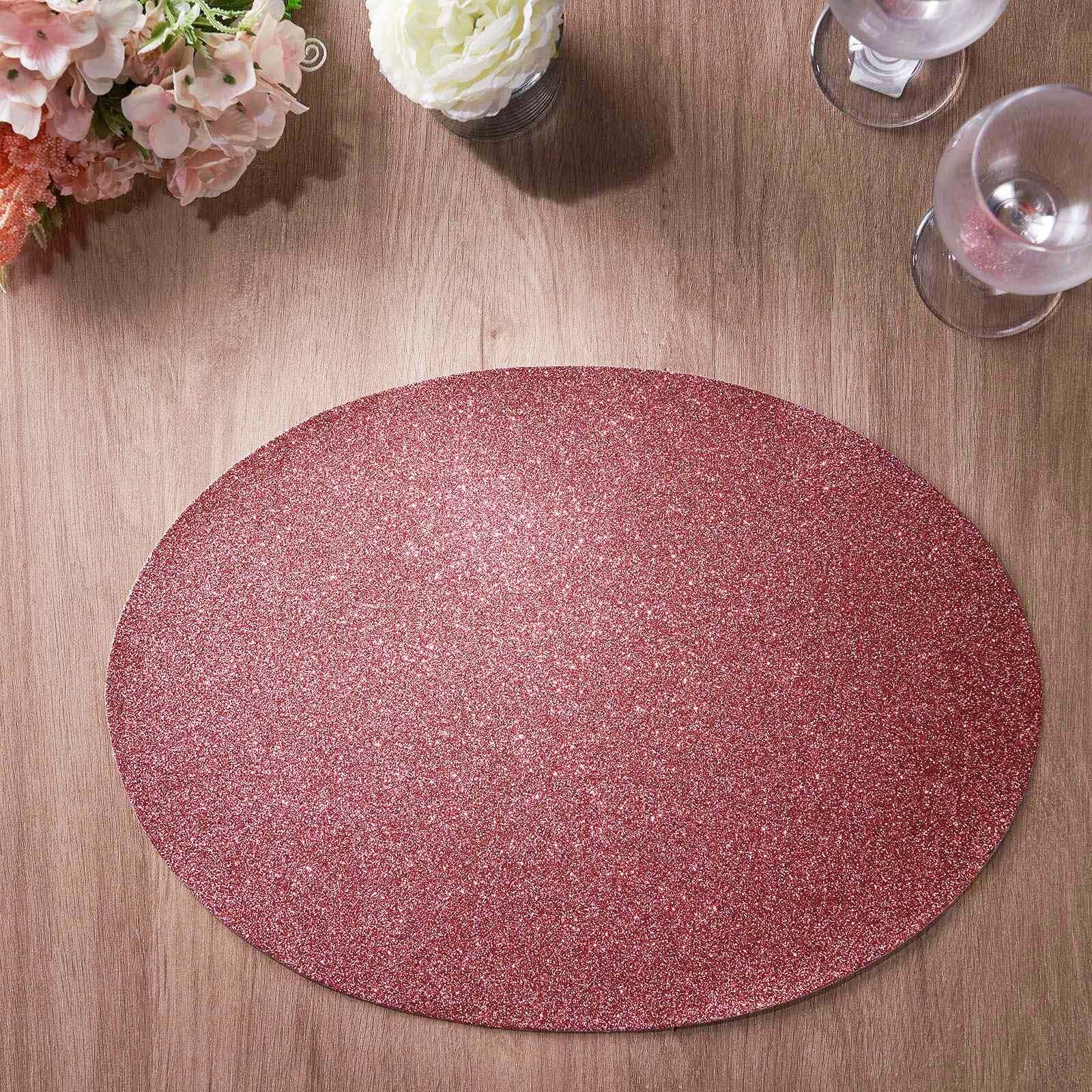 6-Pack Placemats Glitter Design Coral Sparkle Oval - Non-Slip Decorative Table Mats for Dining 12x18