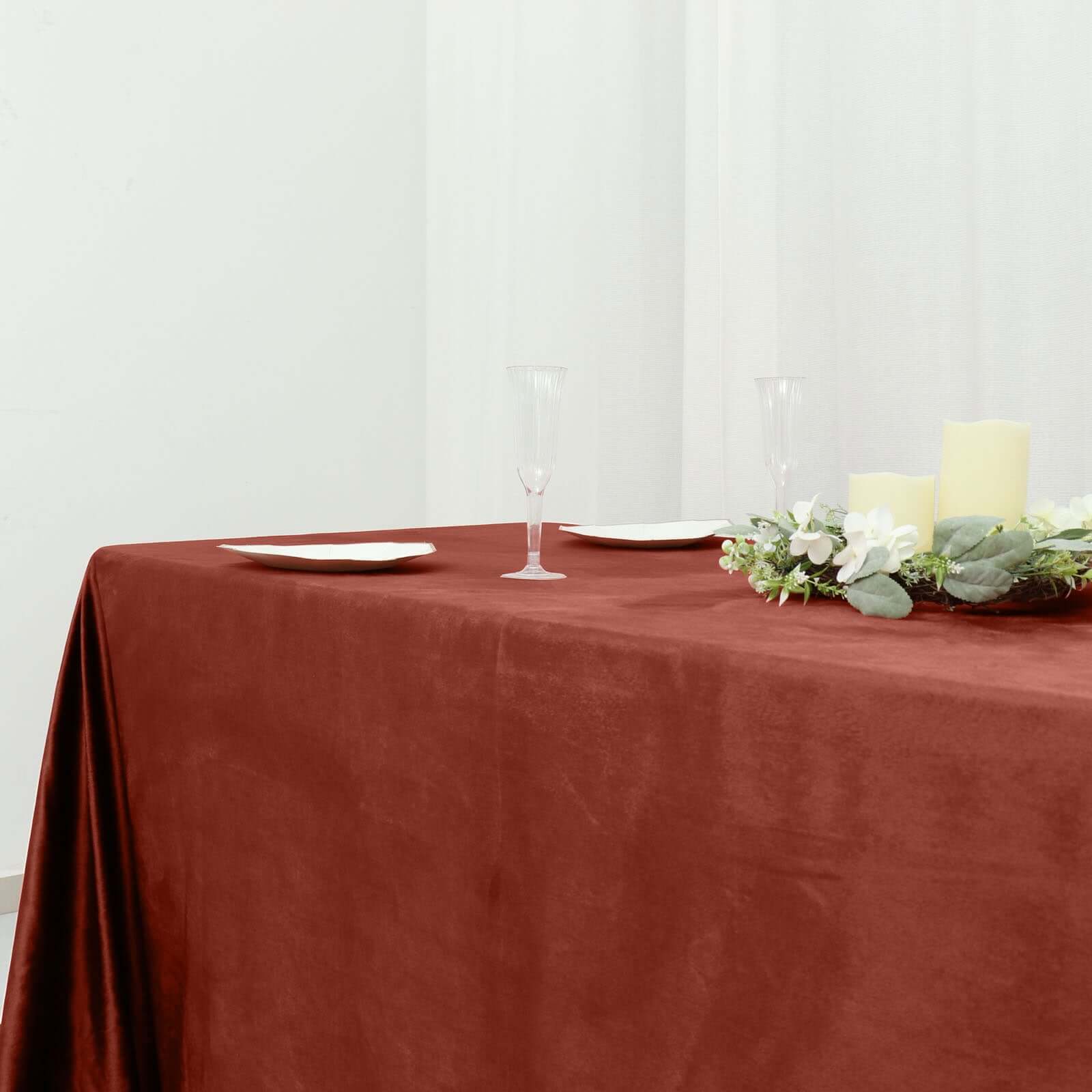 Premium Velvet 90x132 Rectangle Tablecloth Terracotta (Rust) - Reusable Soft & Seamless Table Cover