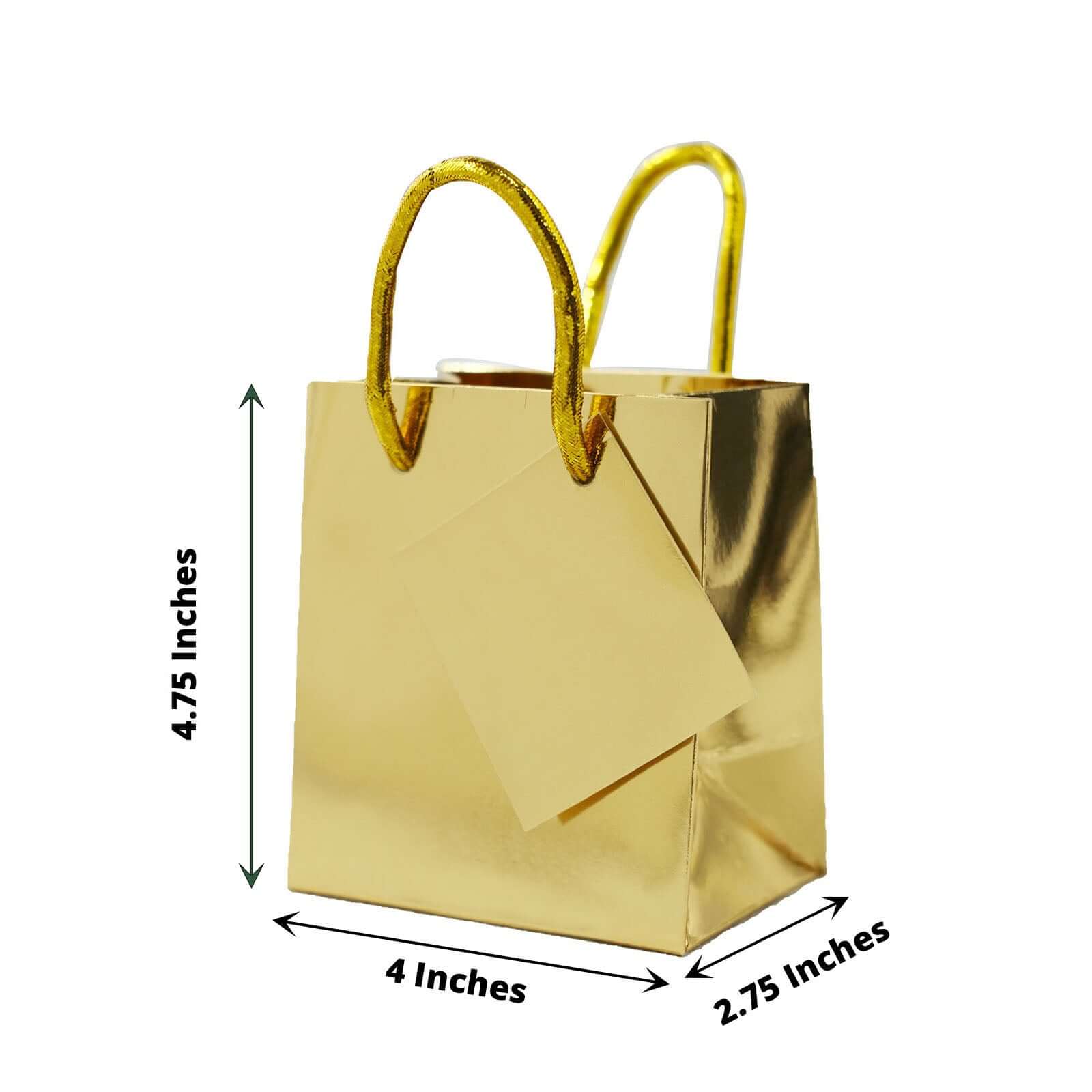 12 Pack 5 Shiny Metallic Gold Foil Paper Party Favor Bags With Handles, Small Gift Wrap Goodie Bags