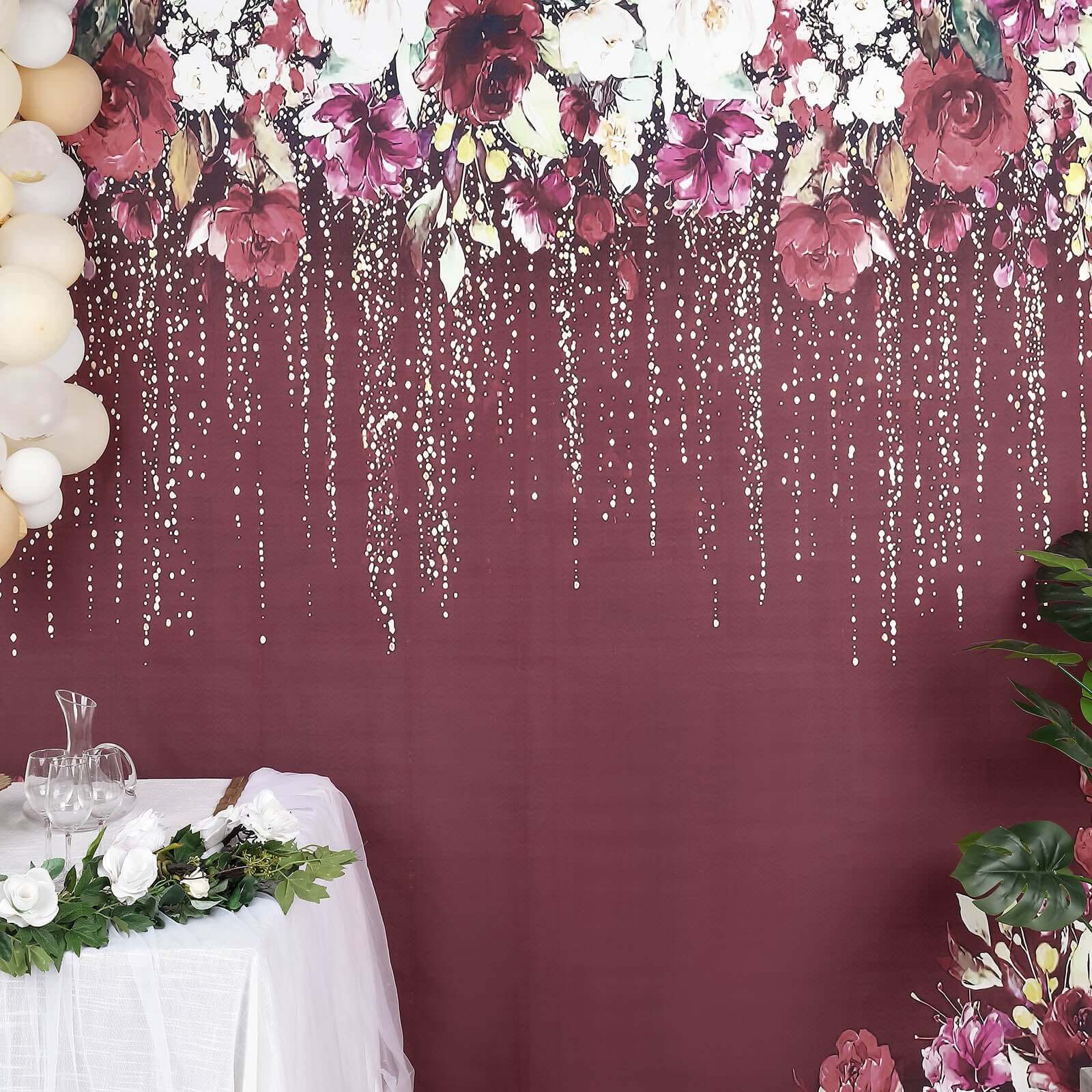 8ftx8ft Sparkly Burgundy Rose Floral Print Vinyl Photography Backdrop